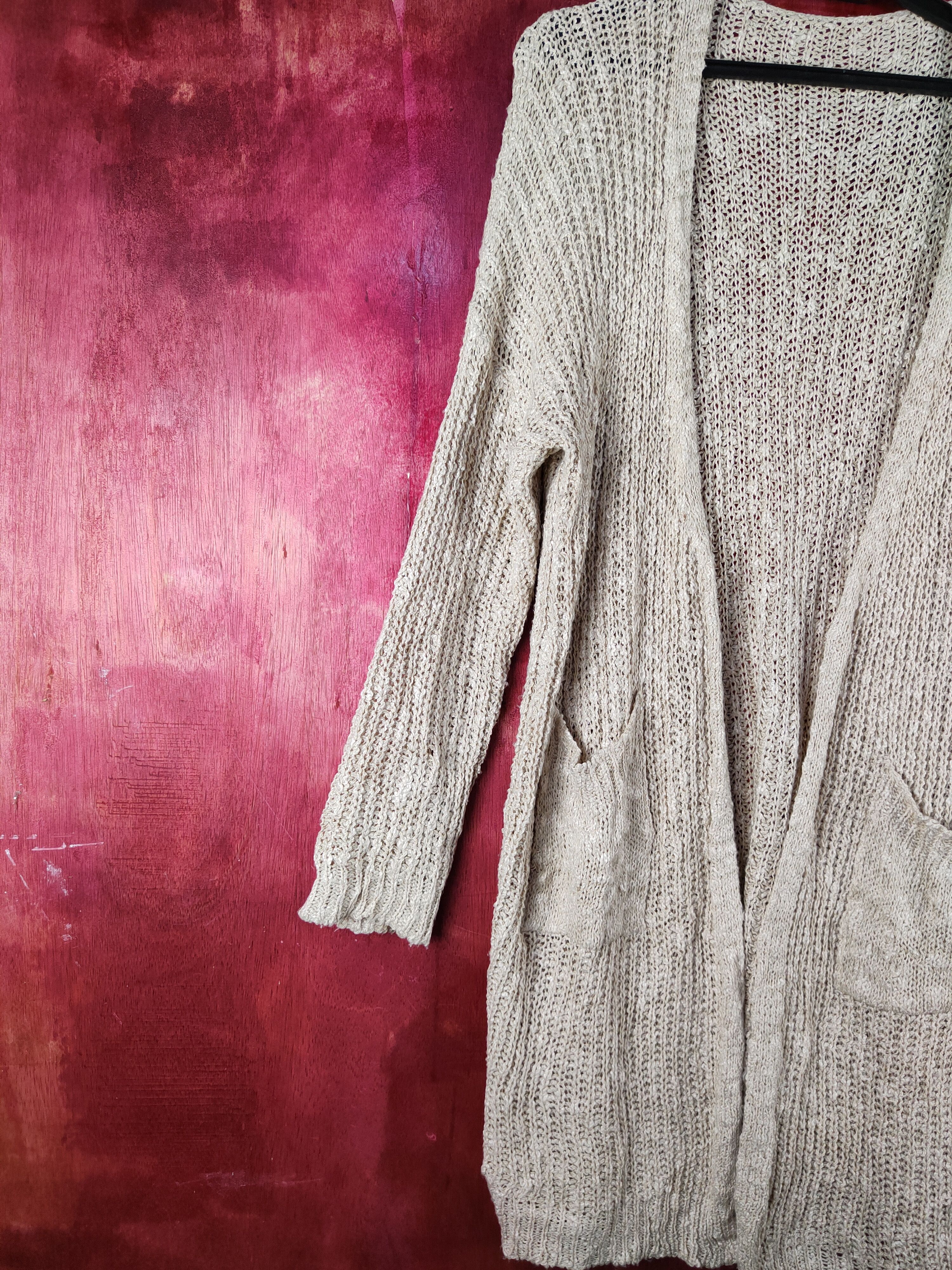 Homespun Knitwear Japanese Brand Beige Crochet Meshnet Knit Cardigan #S1019 Size L / US 10 / IT 46 - 3 Thumbnail