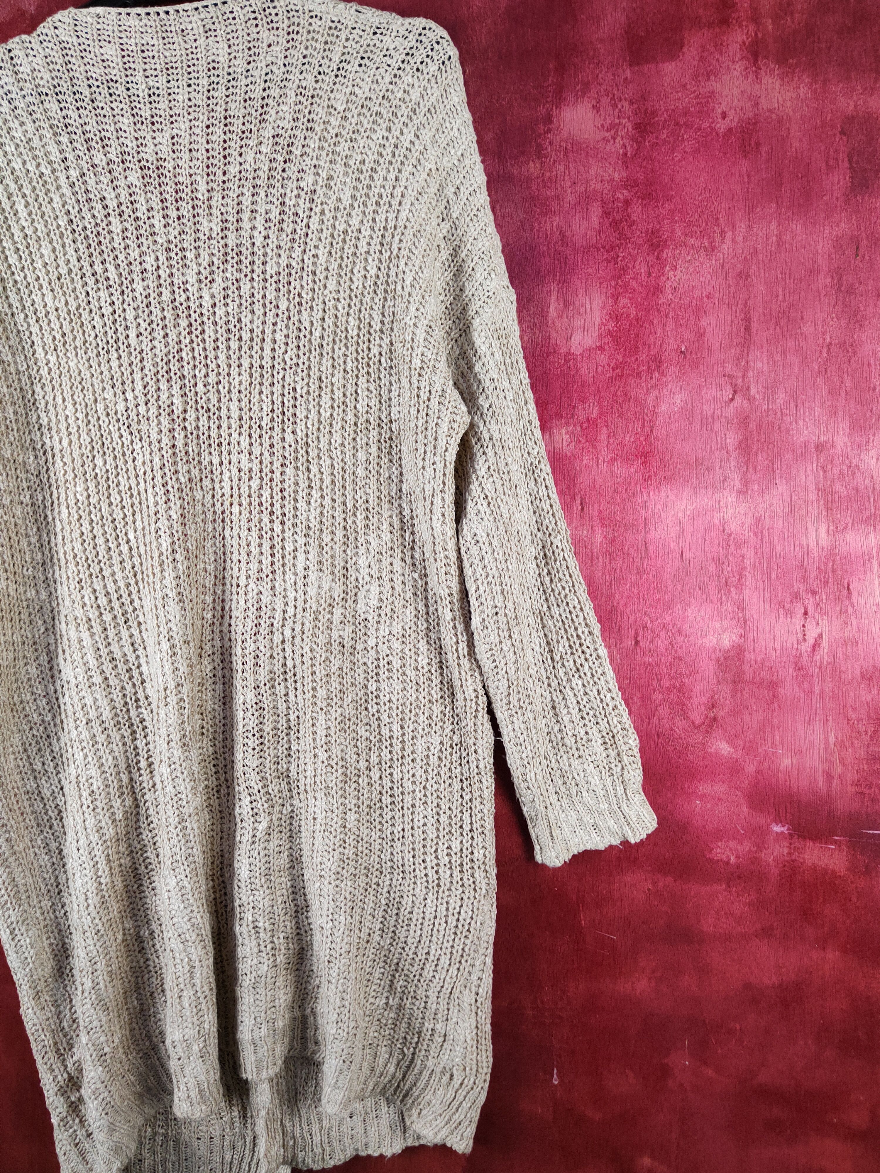 Homespun Knitwear Japanese Brand Beige Crochet Meshnet Knit Cardigan #S1019 Size L / US 10 / IT 46 - 9 Thumbnail