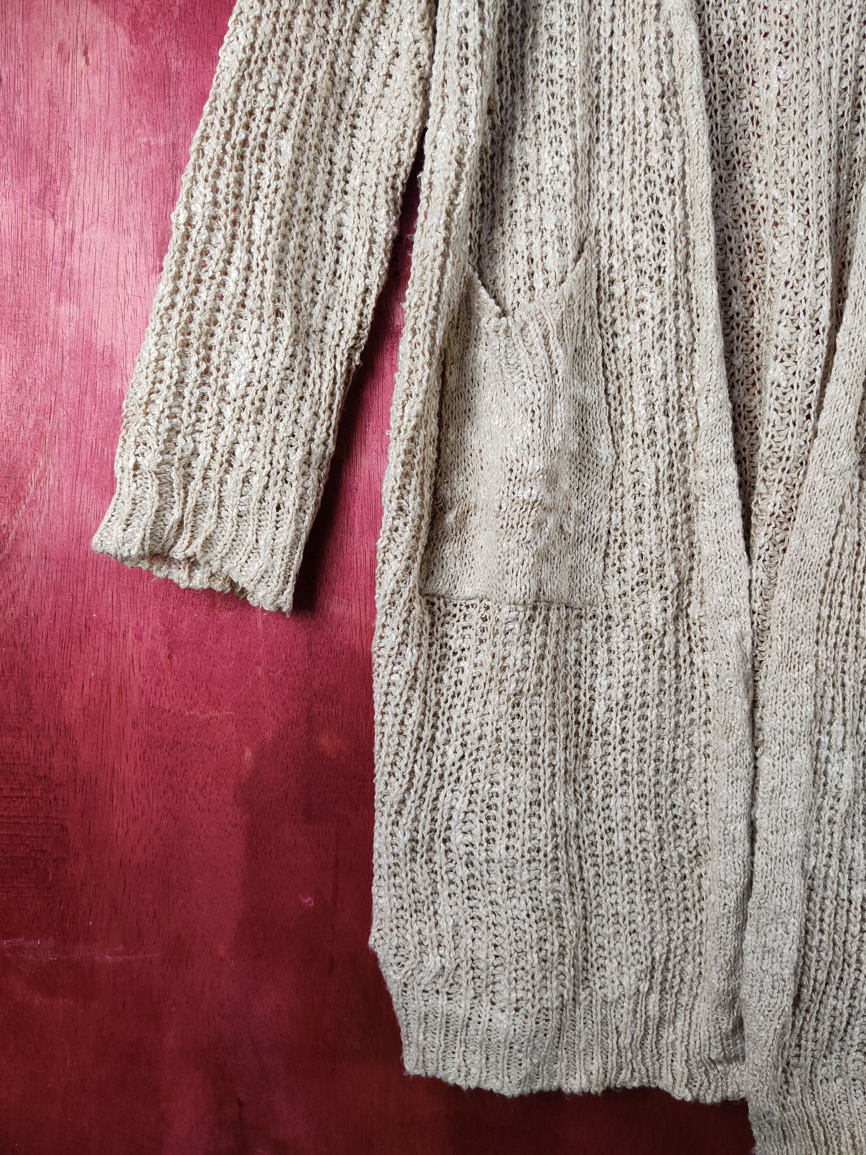 Homespun Knitwear Japanese Brand Beige Crochet Meshnet Knit Cardigan #S1019 Size L / US 10 / IT 46 - 4 Thumbnail