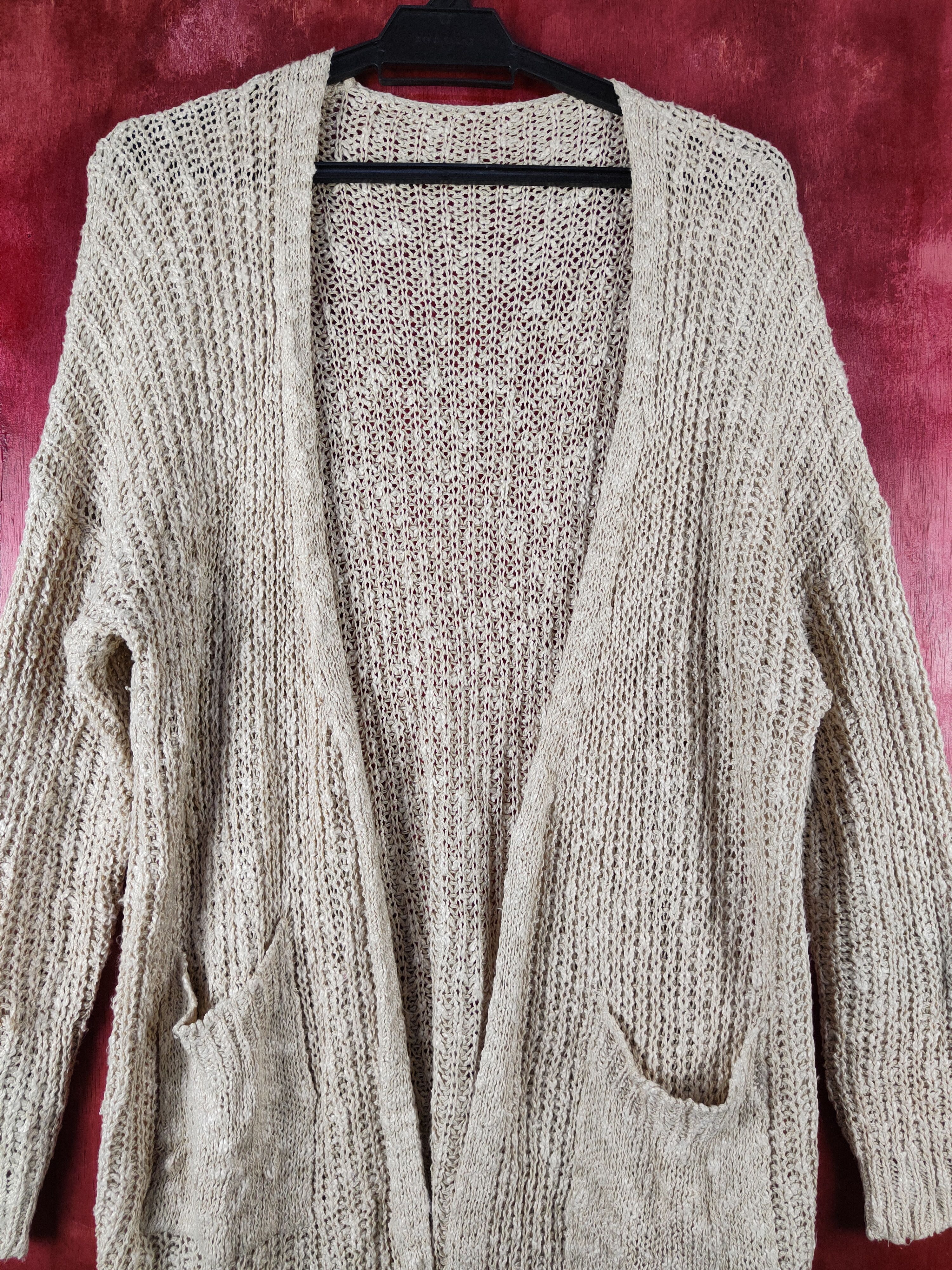 Homespun Knitwear Japanese Brand Beige Crochet Meshnet Knit Cardigan #S1019 Size L / US 10 / IT 46 - 2 Thumbnail