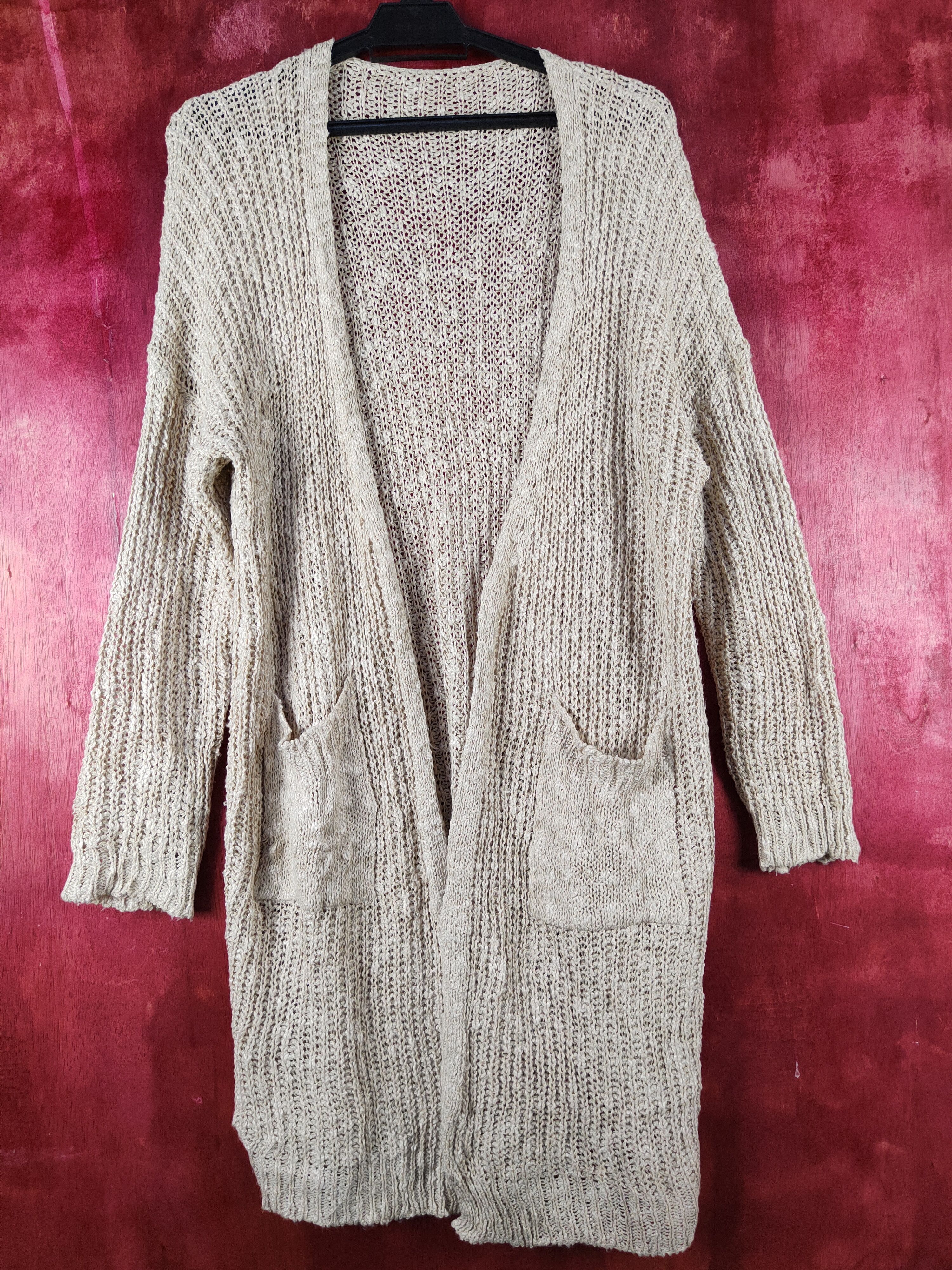 Homespun Knitwear Japanese Brand Beige Crochet Meshnet Knit Cardigan #S1019 Size L / US 10 / IT 46 - 1 Thumbnail