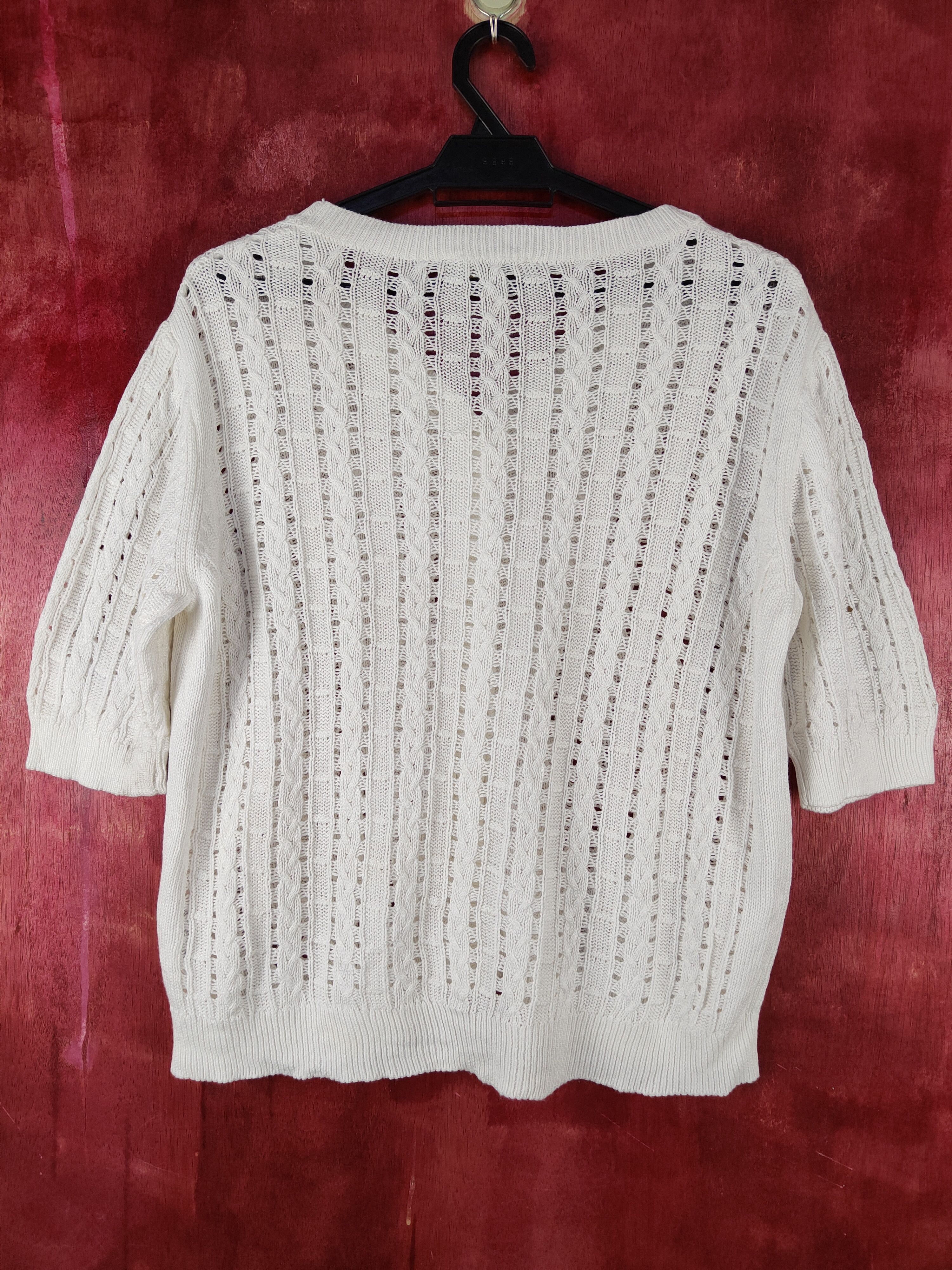 Homespun Knitwear Georges Rech White Crochet Meshnet Knitwear Cardigan #S1023 Size M / US 6-8 / IT 42-44 - 5 Thumbnail
