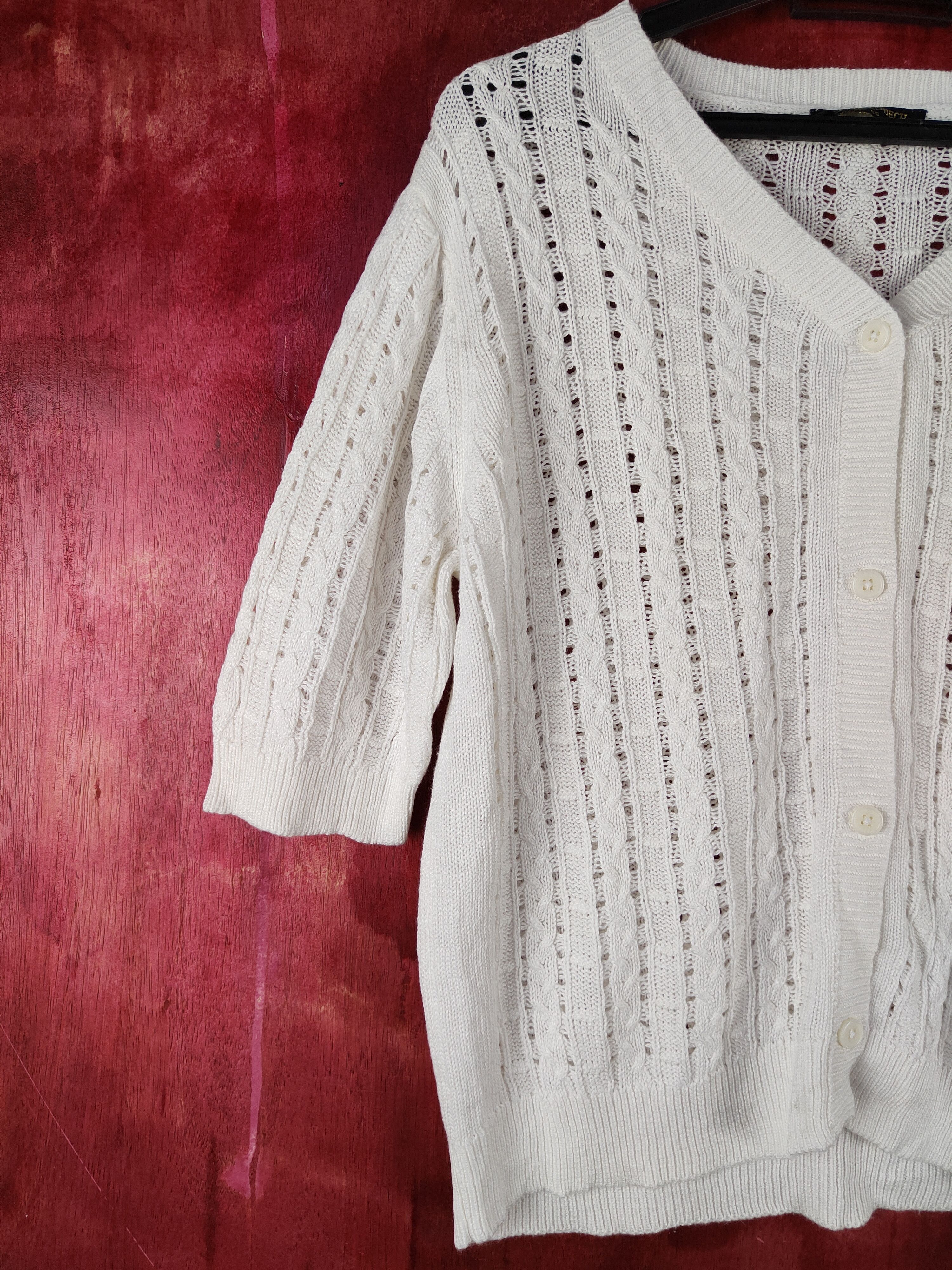 Homespun Knitwear Georges Rech White Crochet Meshnet Knitwear Cardigan #S1023 Size M / US 6-8 / IT 42-44 - 3 Thumbnail