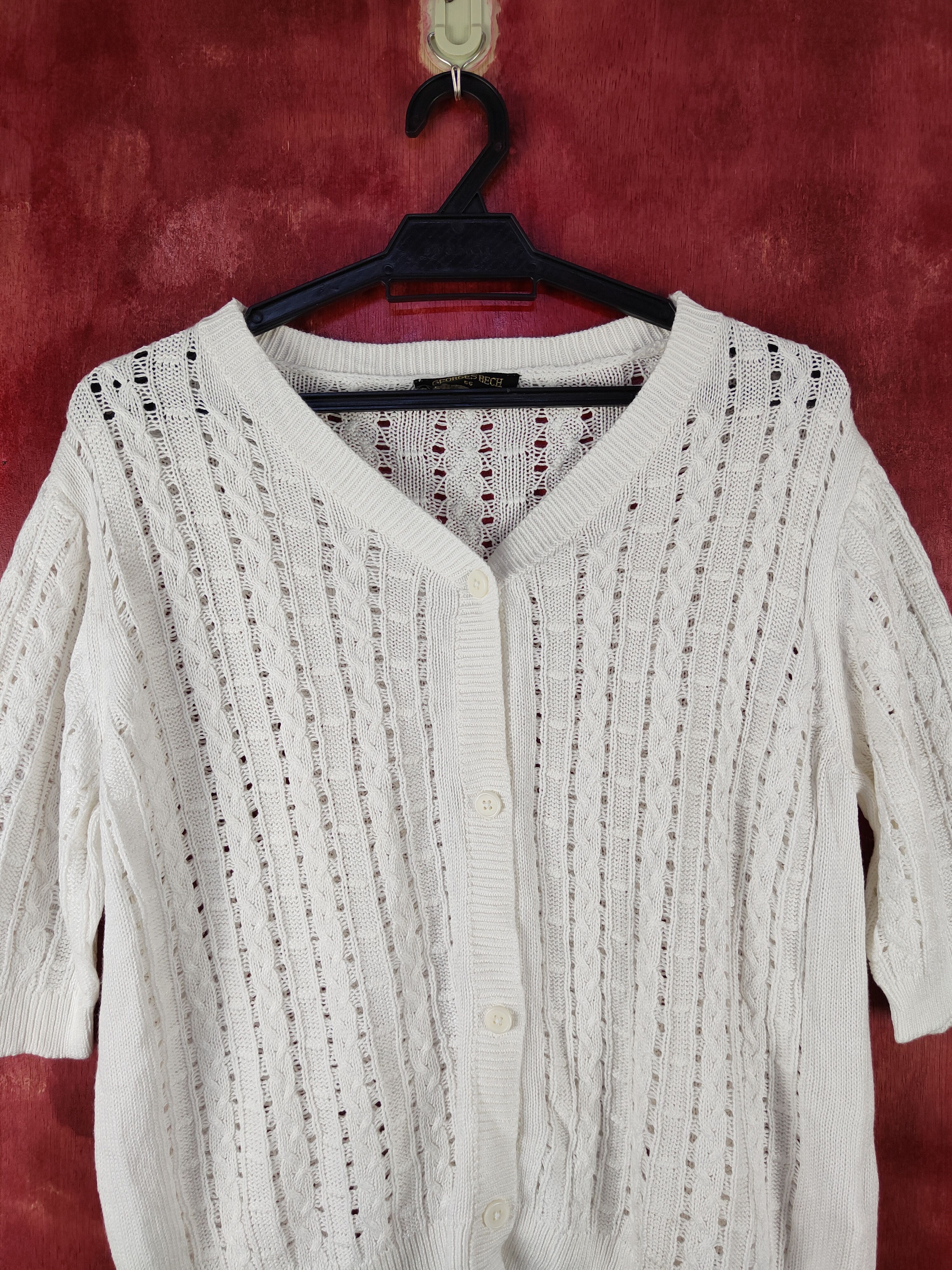 Homespun Knitwear Georges Rech White Crochet Meshnet Knitwear Cardigan #S1023 Size M / US 6-8 / IT 42-44 - 2 Thumbnail