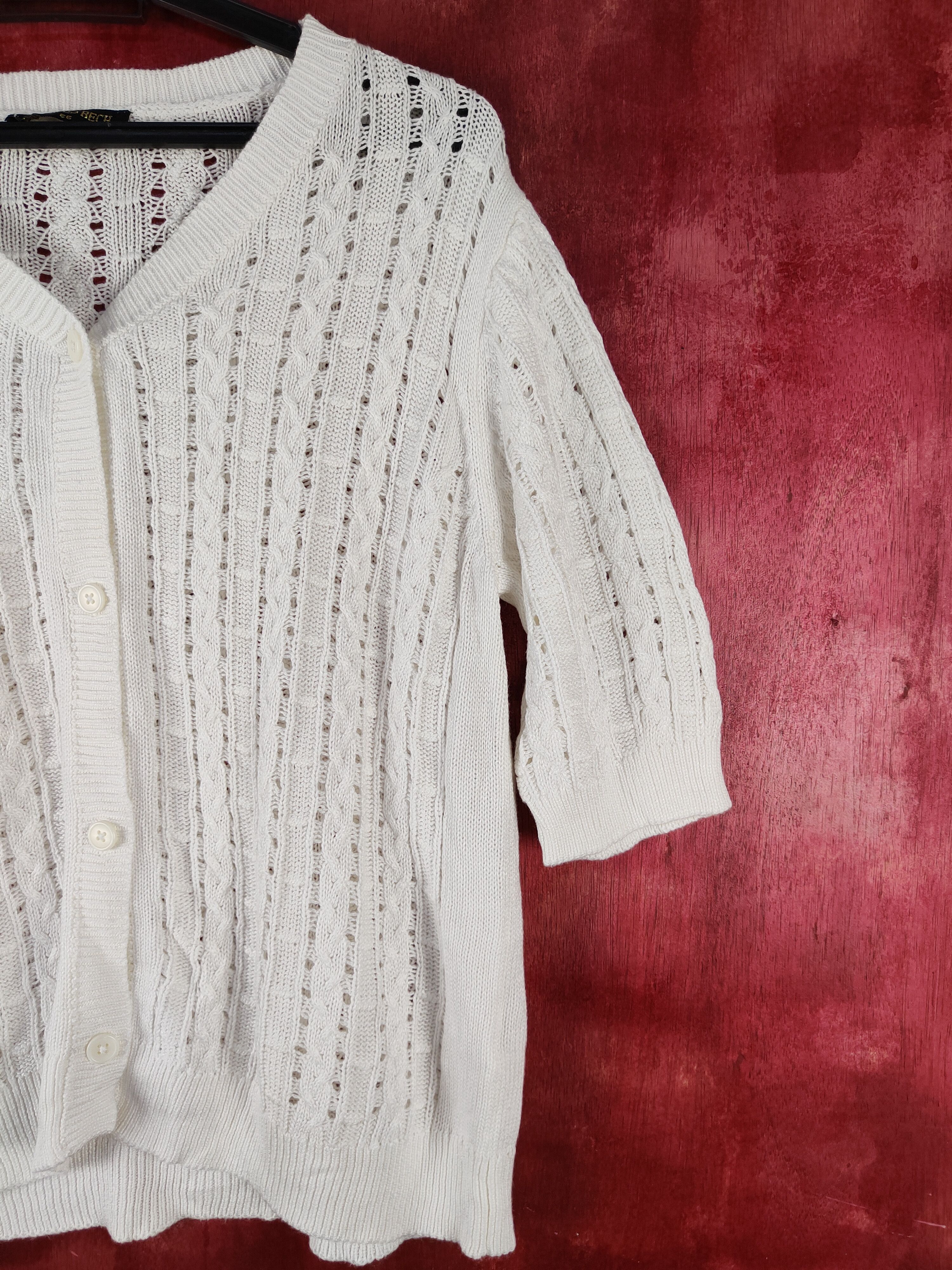 Homespun Knitwear Georges Rech White Crochet Meshnet Knitwear Cardigan #S1023 Size M / US 6-8 / IT 42-44 - 4 Thumbnail