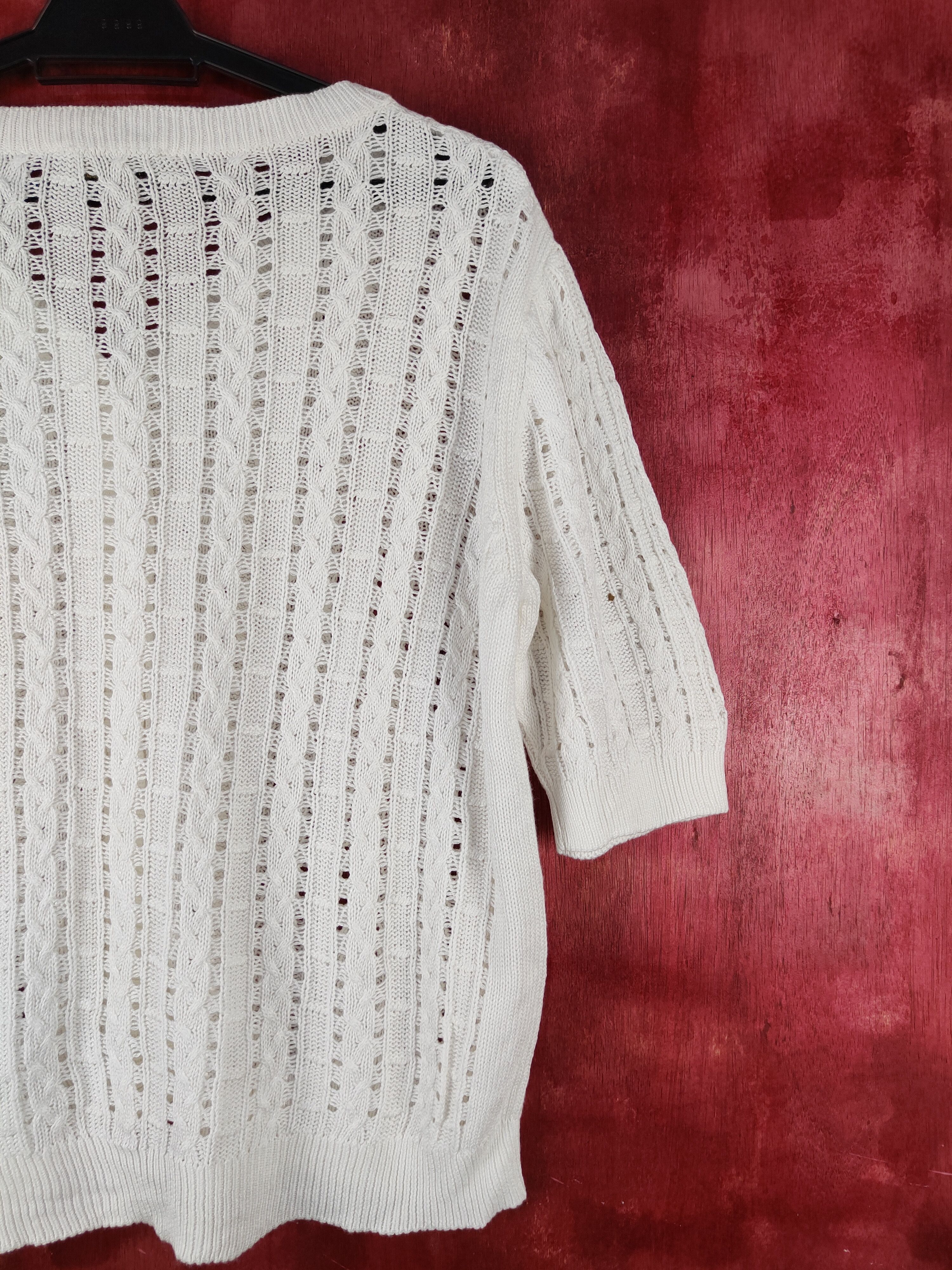 Homespun Knitwear Georges Rech White Crochet Meshnet Knitwear Cardigan #S1023 Size M / US 6-8 / IT 42-44 - 7 Thumbnail