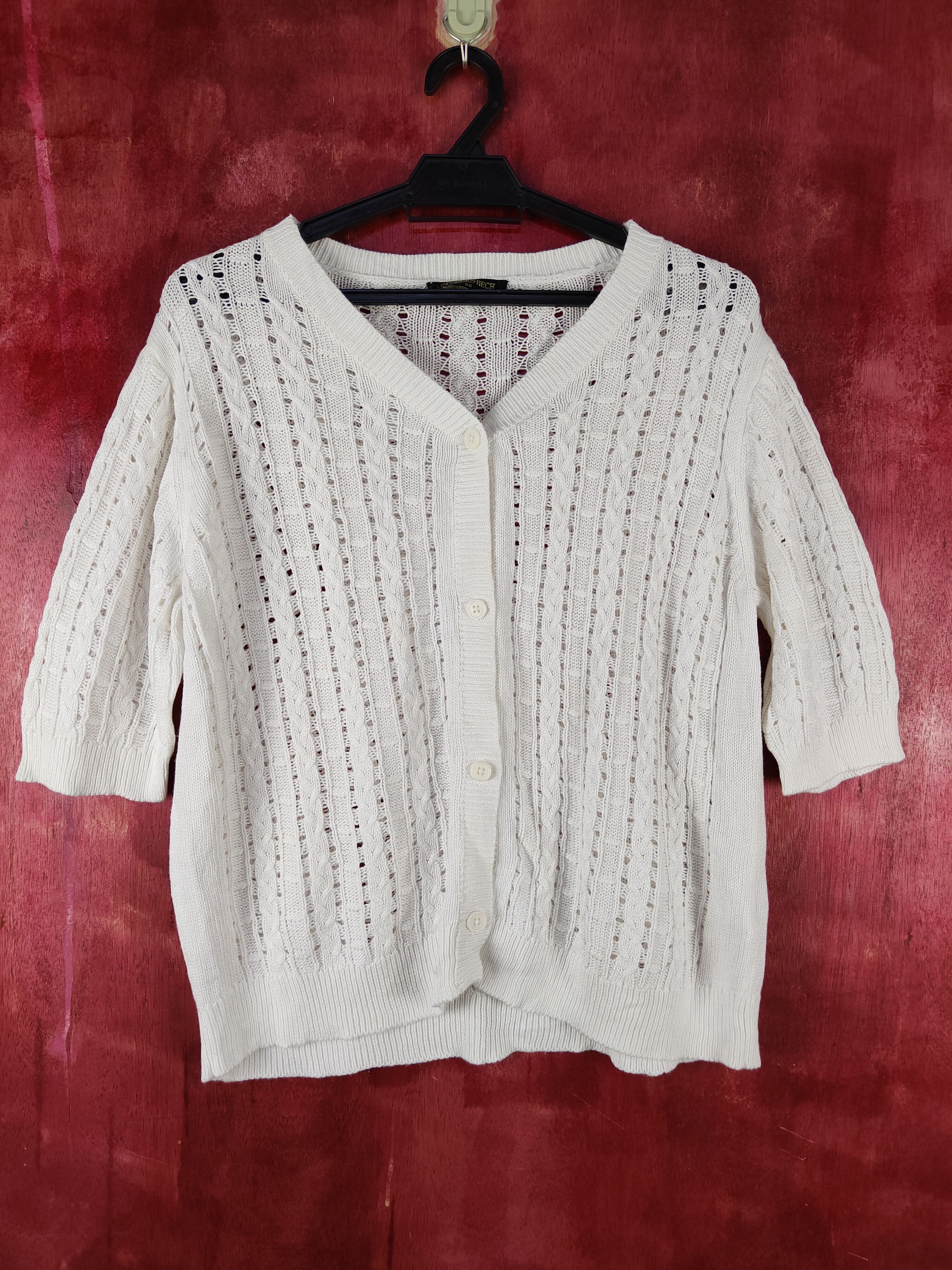 Homespun Knitwear Georges Rech White Crochet Meshnet Knitwear Cardigan #S1023 Size M / US 6-8 / IT 42-44 - 1 Thumbnail