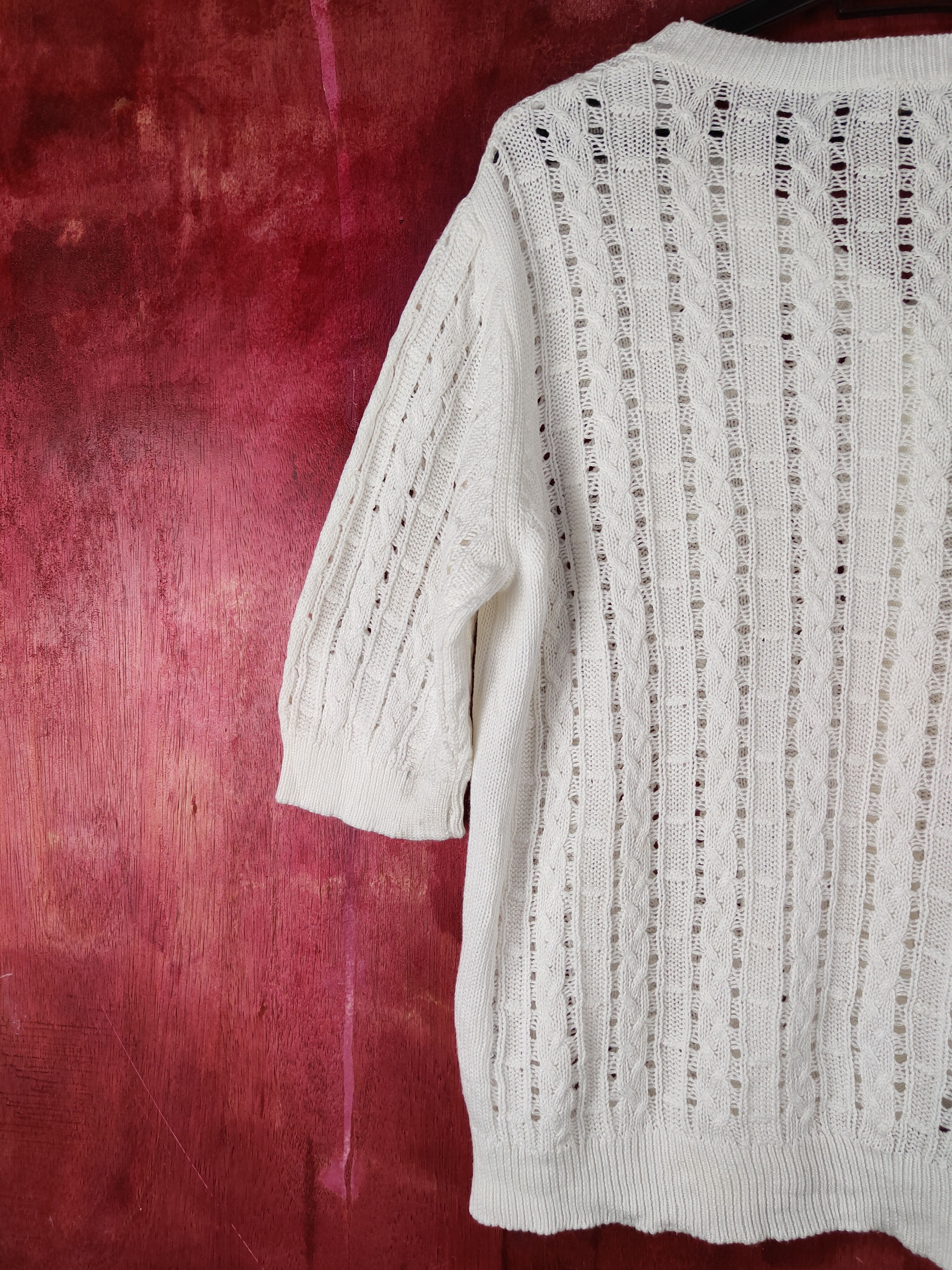 Homespun Knitwear Georges Rech White Crochet Meshnet Knitwear Cardigan #S1023 Size M / US 6-8 / IT 42-44 - 6 Thumbnail
