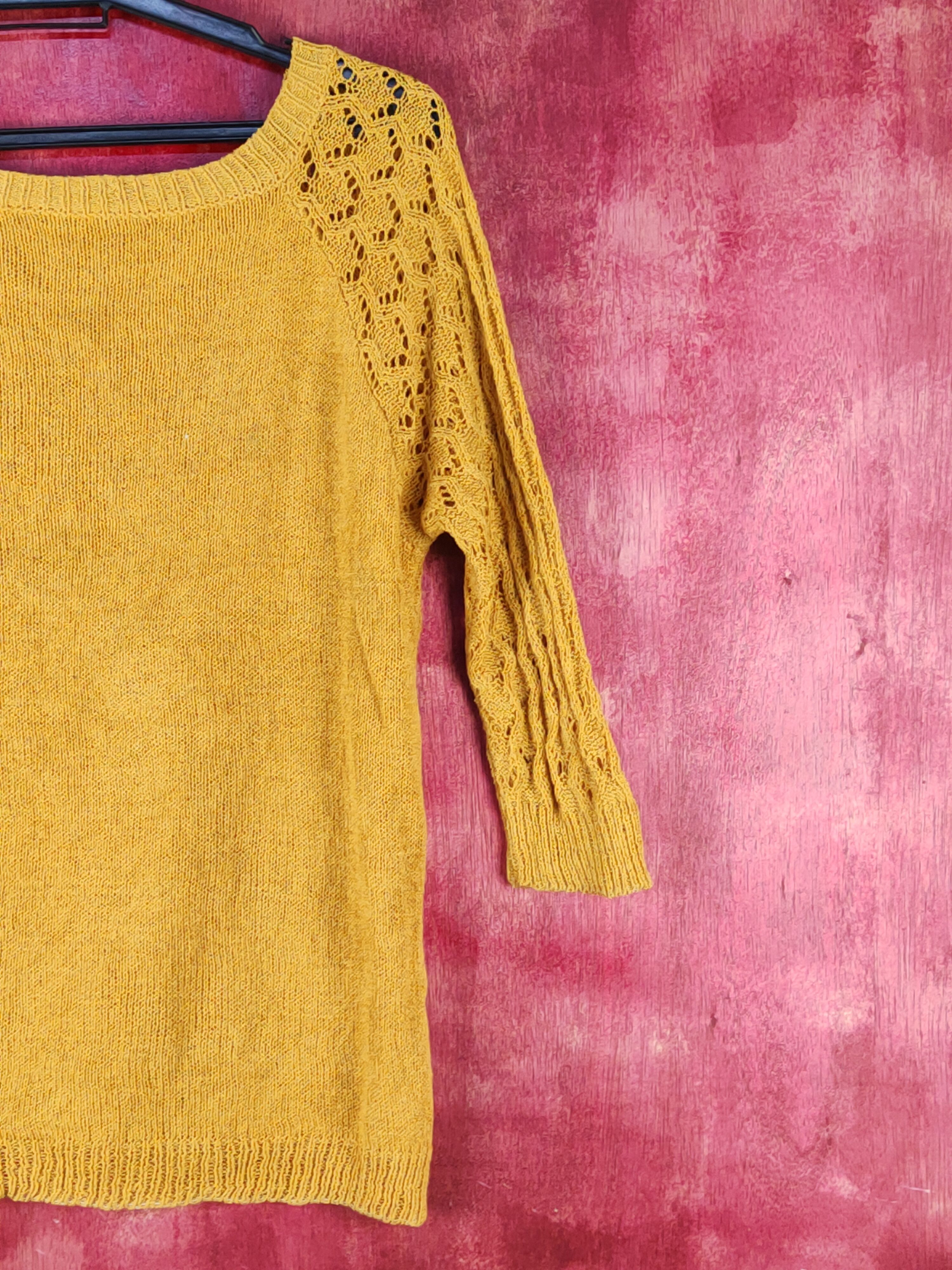 Homespun Knitwear Japanese Brand Mustard Crochet Meshnet Sweatshirt #S1025 Size S / US 4 / IT 40 - 7 Thumbnail