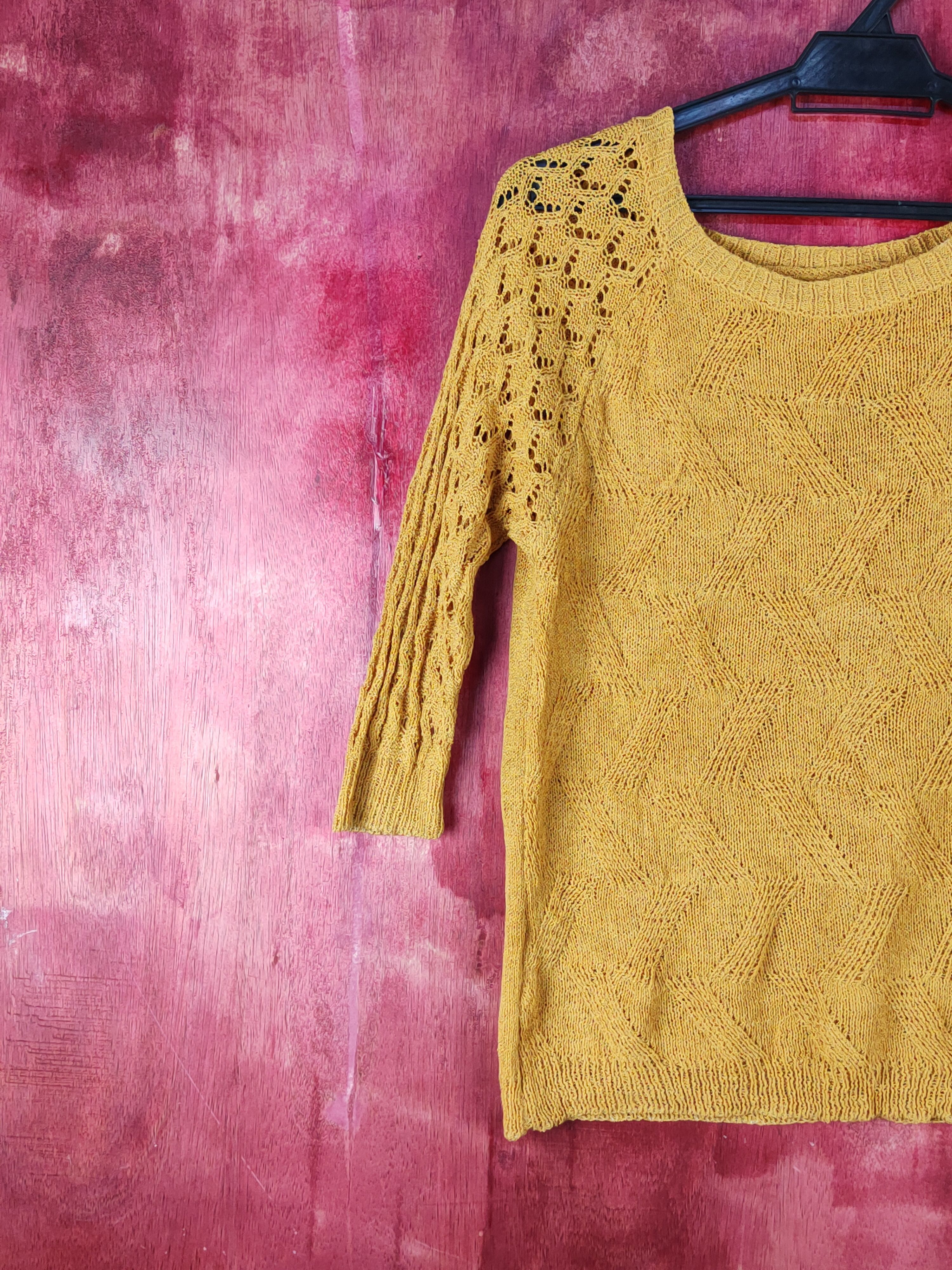 Homespun Knitwear Japanese Brand Mustard Crochet Meshnet Sweatshirt #S1025 Size S / US 4 / IT 40 - 3 Thumbnail