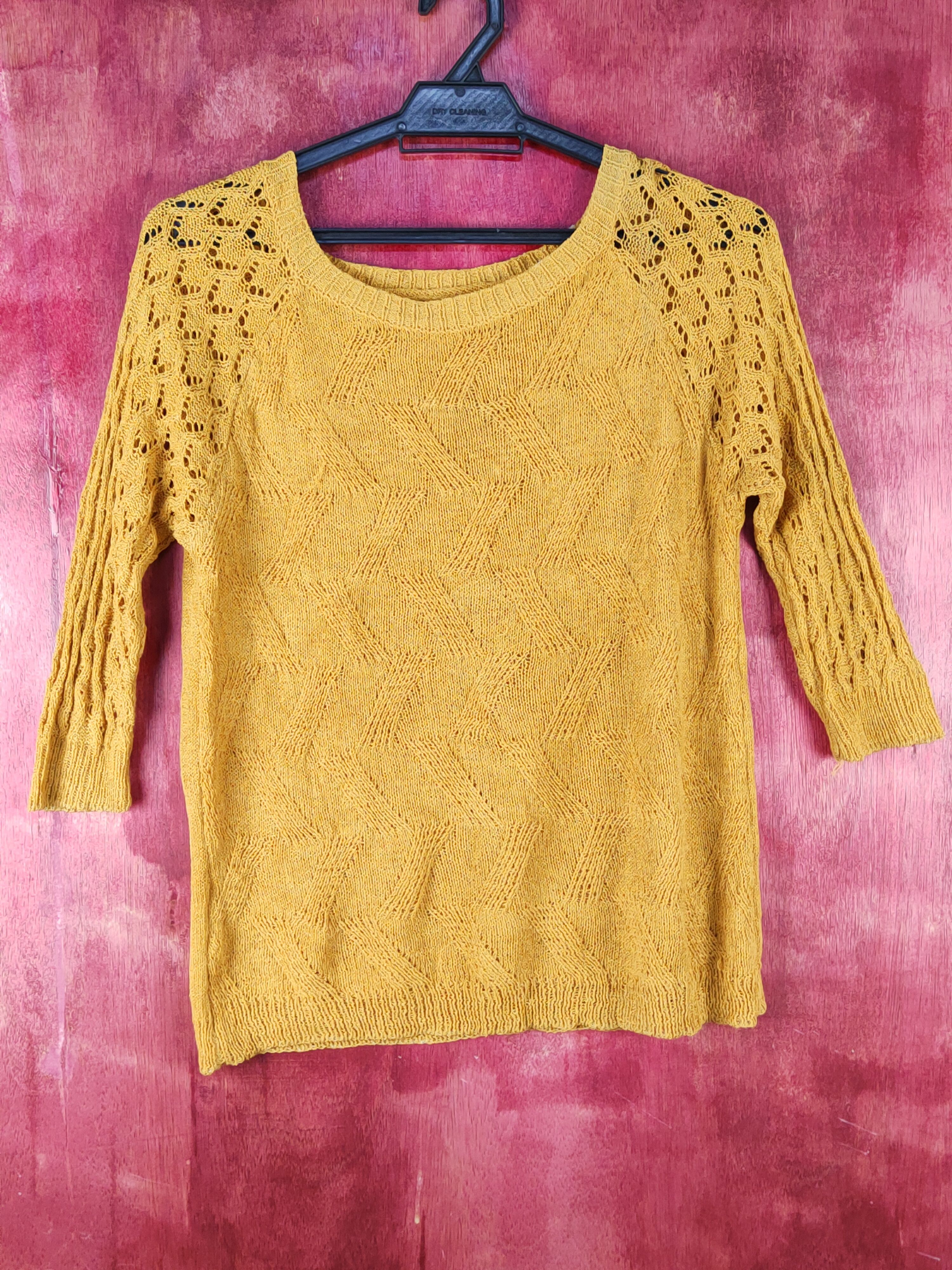 Homespun Knitwear Japanese Brand Mustard Crochet Meshnet Sweatshirt #S1025 Size S / US 4 / IT 40 - 1 Thumbnail