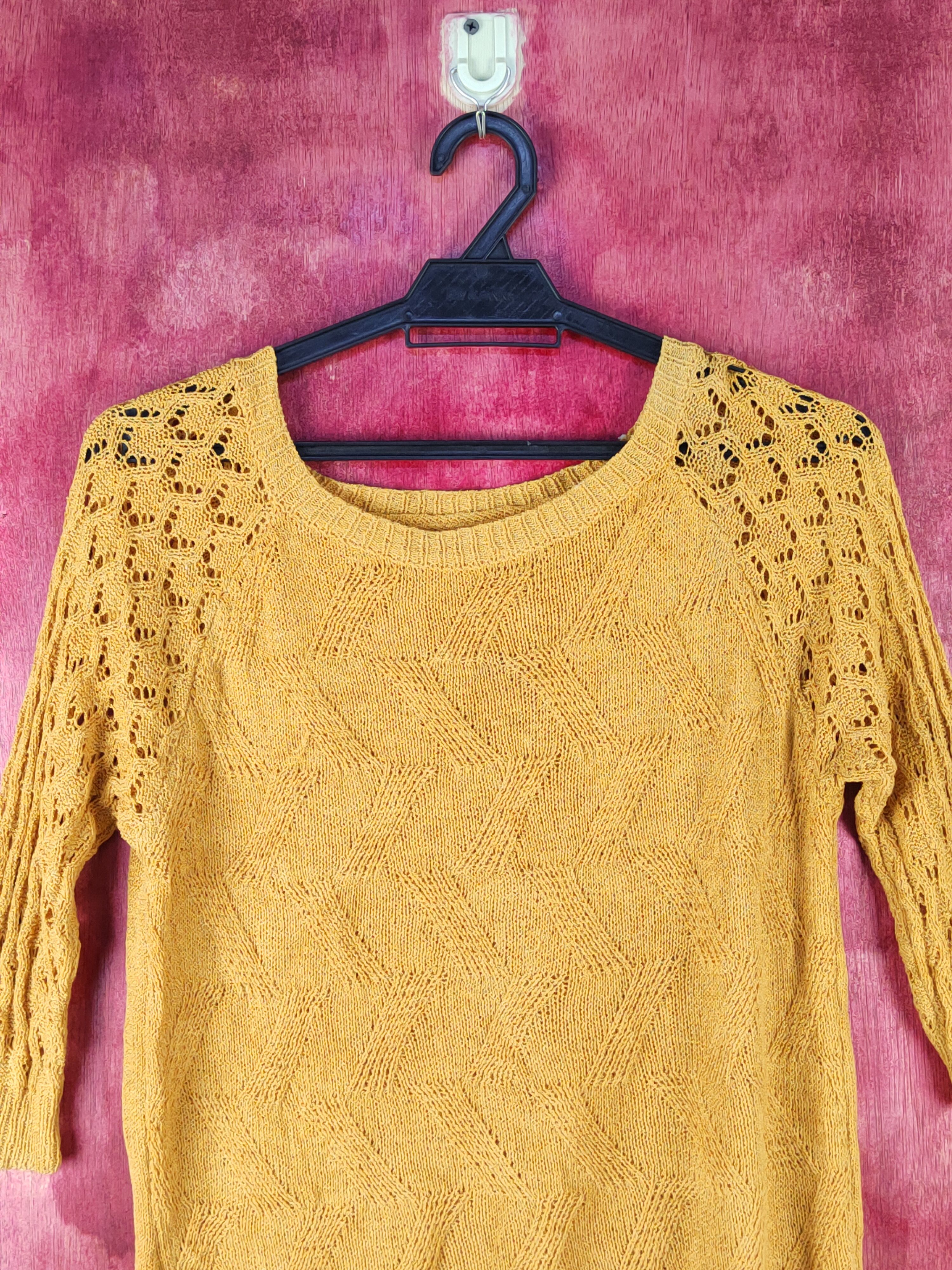 Homespun Knitwear Japanese Brand Mustard Crochet Meshnet Sweatshirt #S1025 Size S / US 4 / IT 40 - 2 Thumbnail