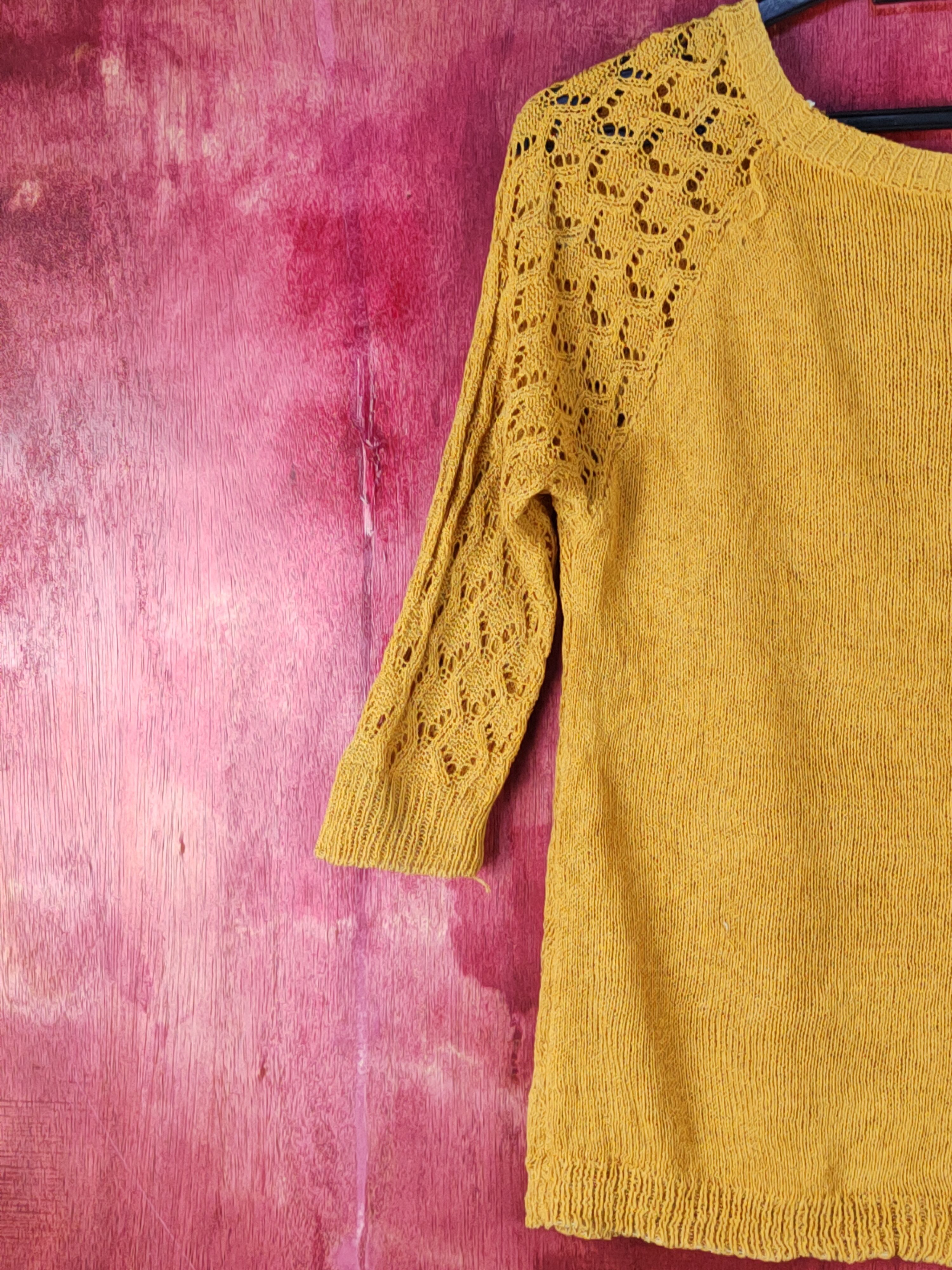 Homespun Knitwear Japanese Brand Mustard Crochet Meshnet Sweatshirt #S1025 Size S / US 4 / IT 40 - 6 Thumbnail
