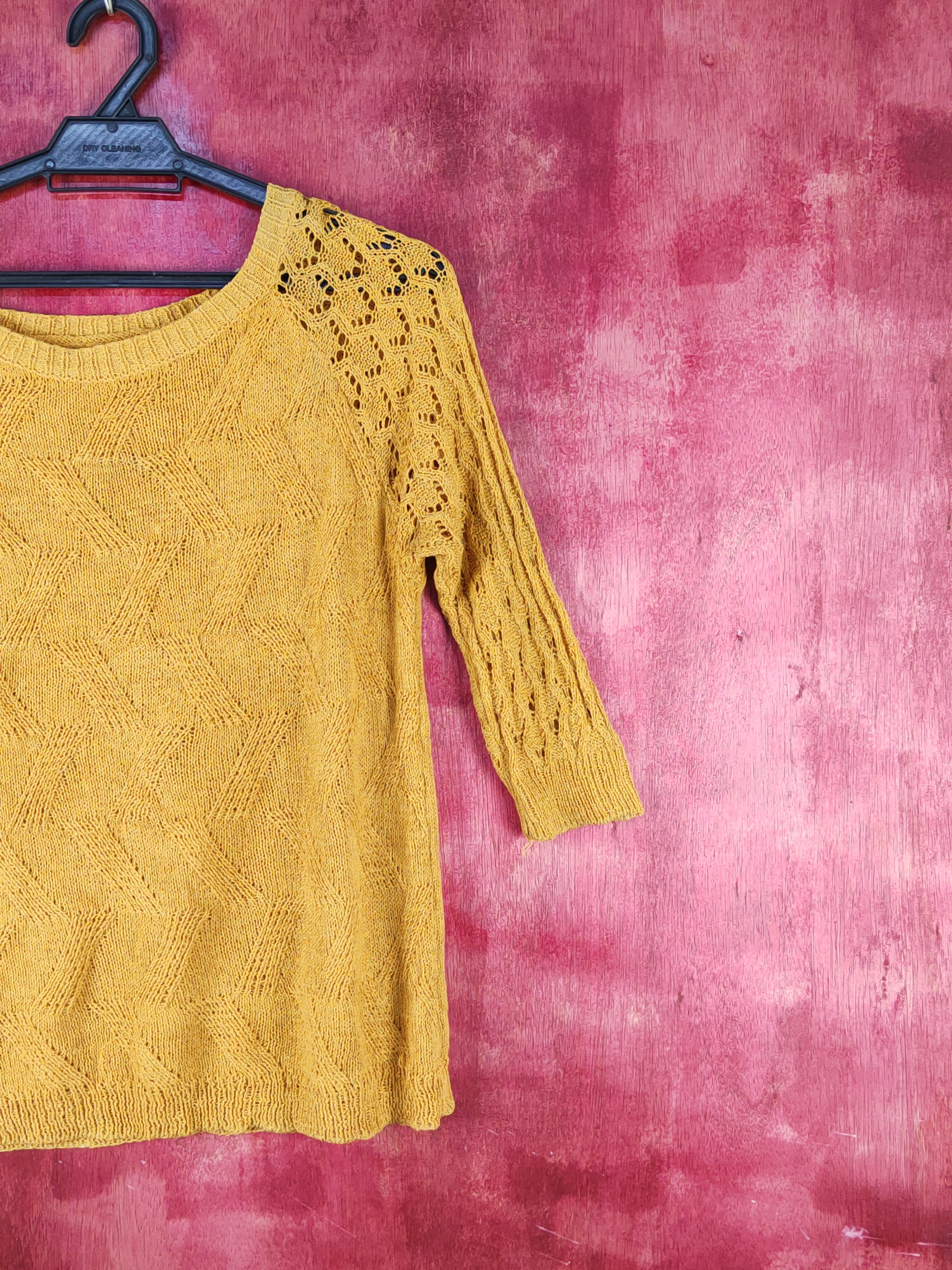 Homespun Knitwear Japanese Brand Mustard Crochet Meshnet Sweatshirt #S1025 Size S / US 4 / IT 40 - 4 Thumbnail