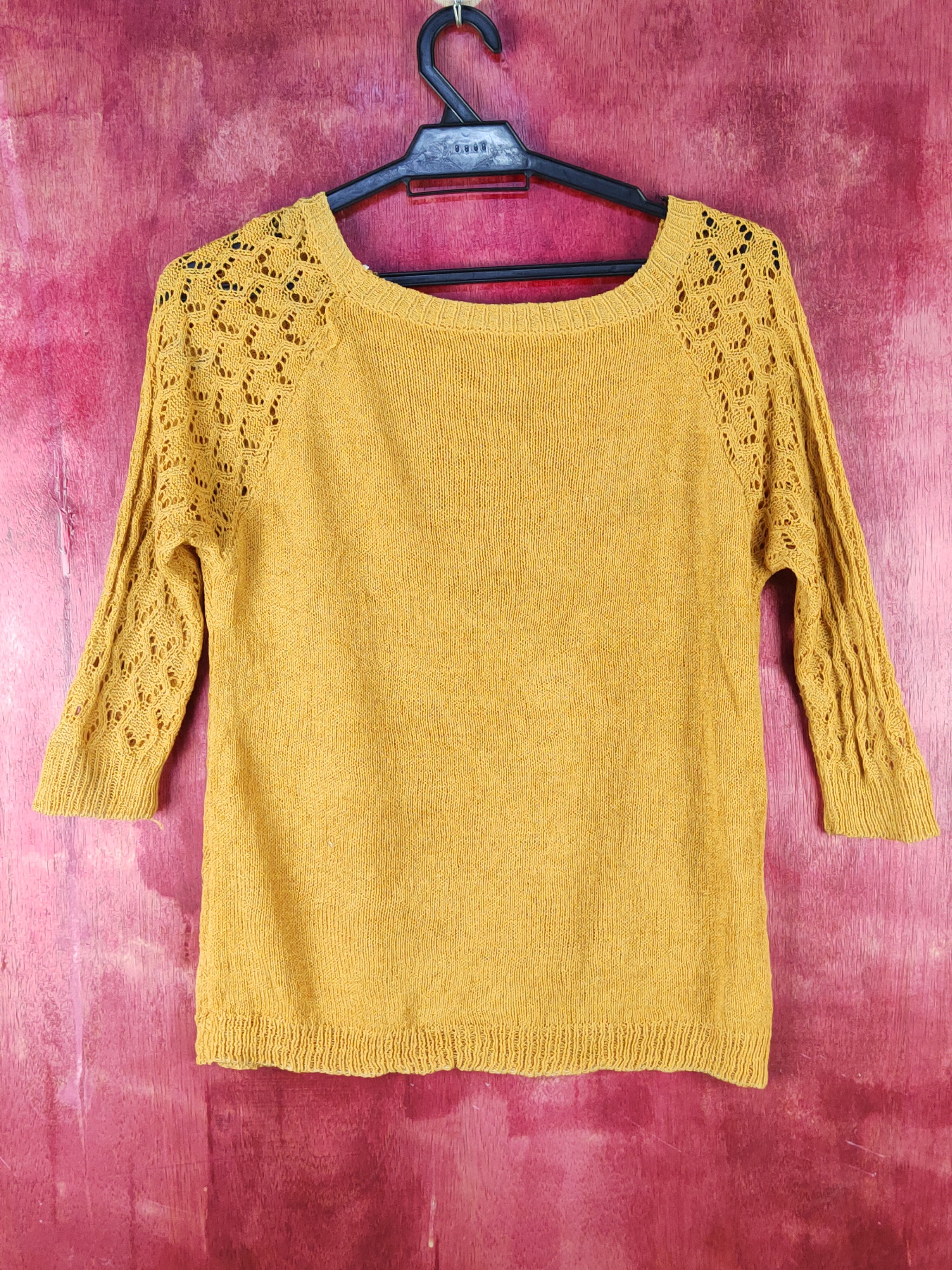 Homespun Knitwear Japanese Brand Mustard Crochet Meshnet Sweatshirt #S1025 Size S / US 4 / IT 40 - 5 Thumbnail
