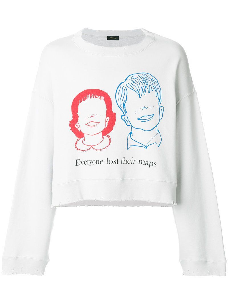 image of Undercover Aw17 Everyone Lost Their Maps Cropped Sweatshirt in White, Men's (Size XL)