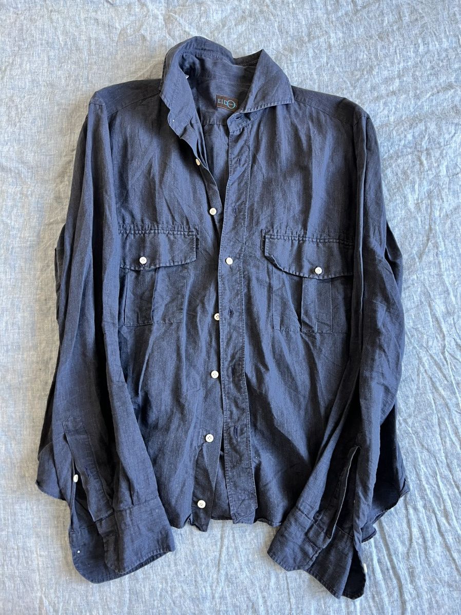 Eidos Napoli Navy Italian Linen Work Shirt Size US L / EU 52-54 / 3 - 3 Thumbnail