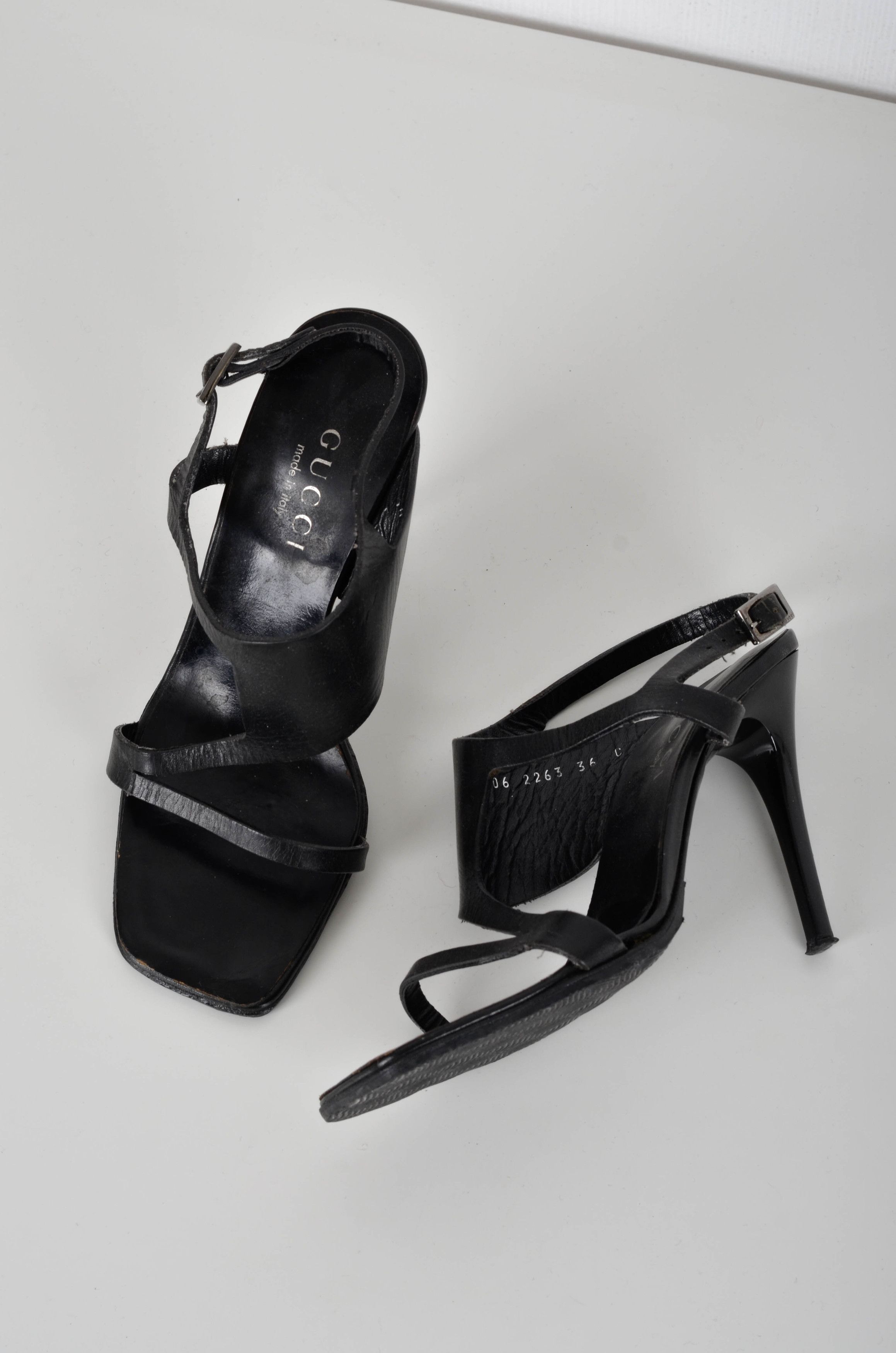 image of Archival Clothing x Gucci Tom Ford Era Strappy Sandal Stilettos Heel Shoes in Black, Women's (Size 