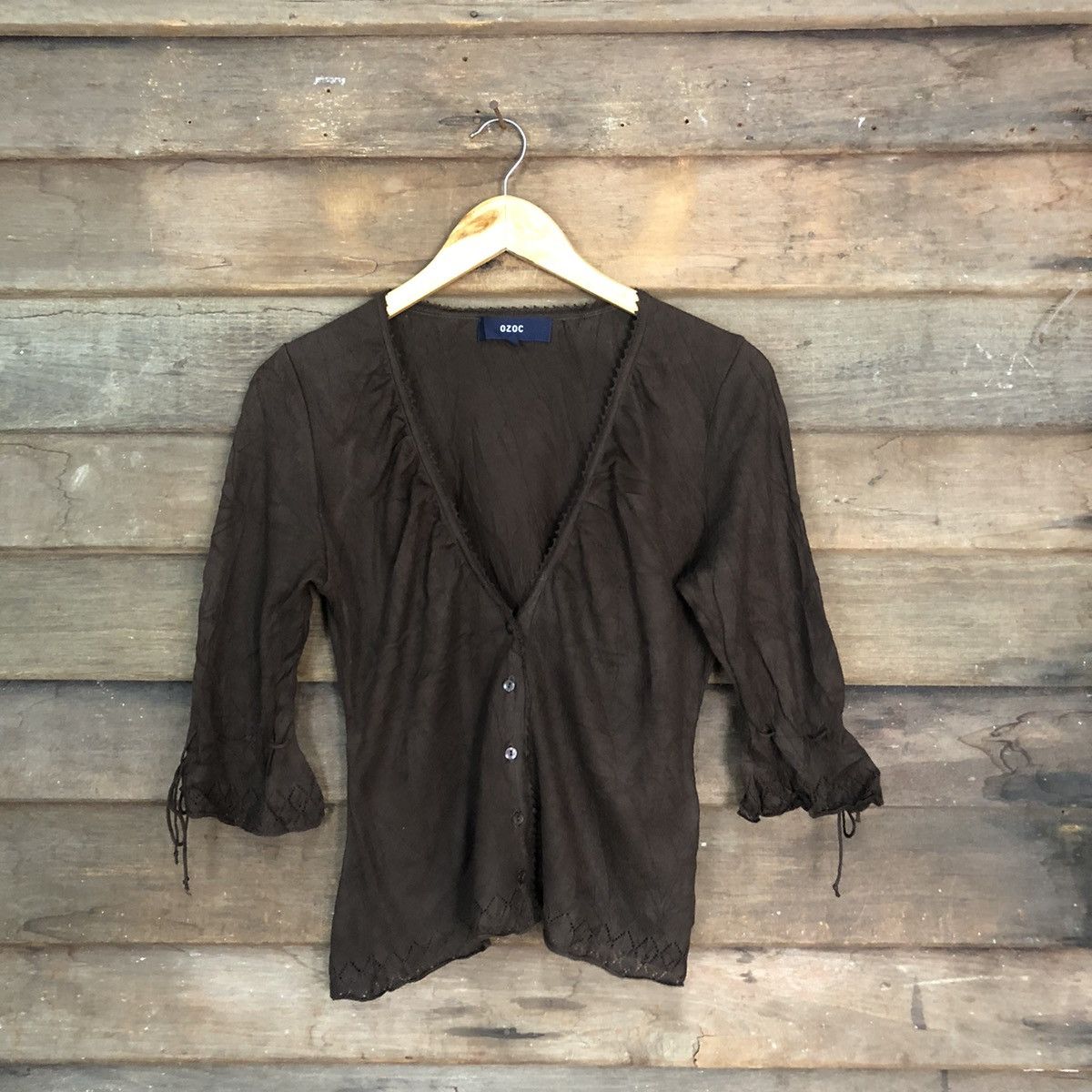 image of Ozoc Dark Brown Cardigan Knitwear Japan Vintage 7250, Women's (Size Small)
