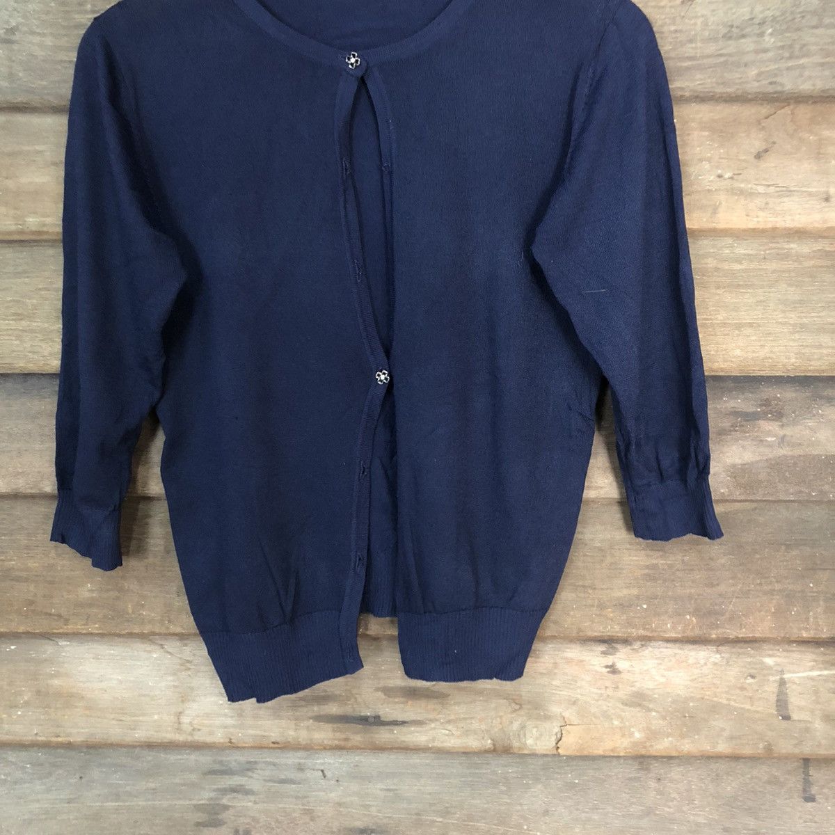 Japanese Brand Cinema Club Dark Blue Patterned Cardigans #7244 Size M / US 6-8 / IT 42-44 - 3 Thumbnail