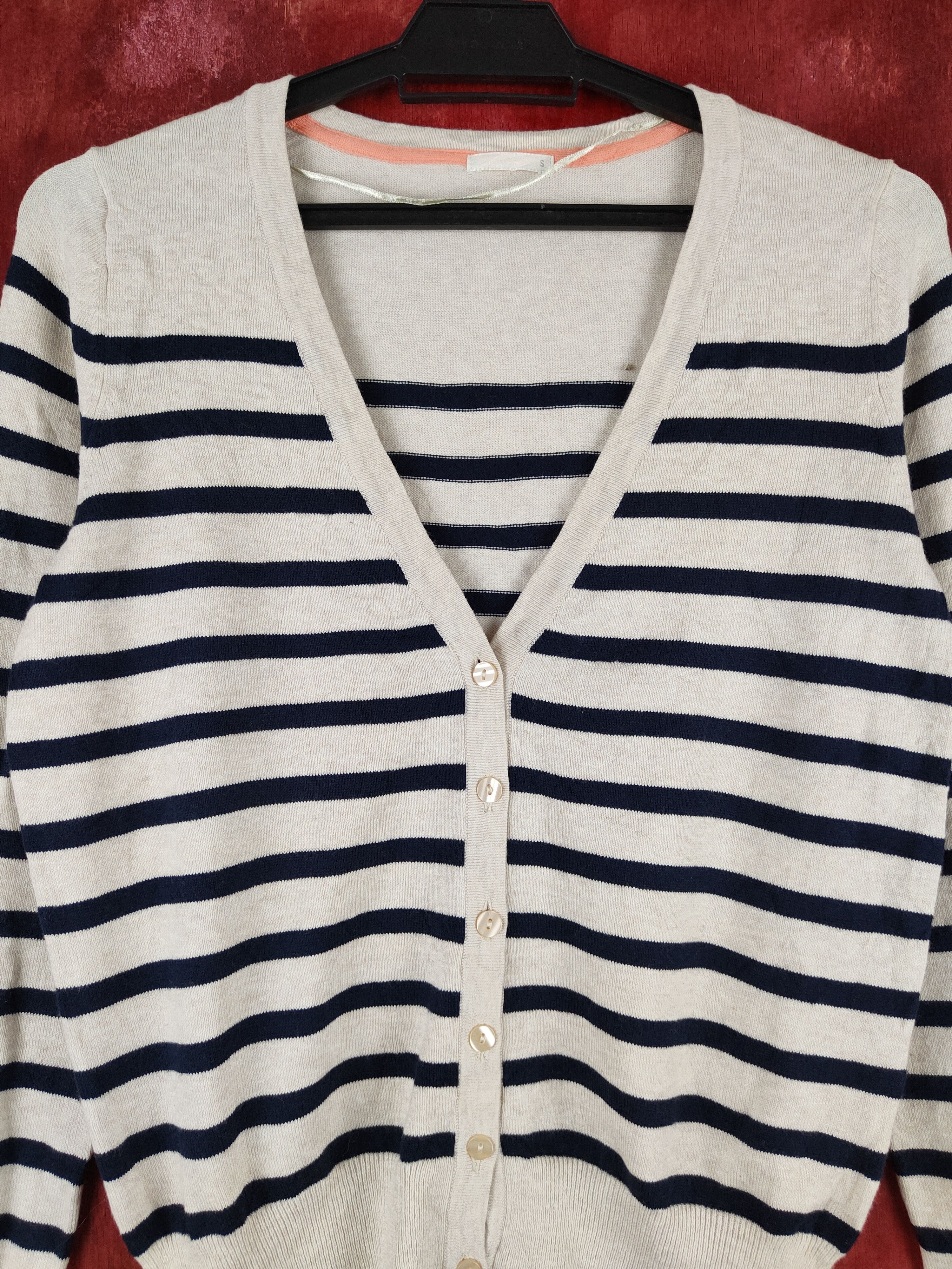 GU GU Navy Cream Stripe Knitwear Cardigan #S1056 Size S / US 4 / IT 40 - 2 Thumbnail