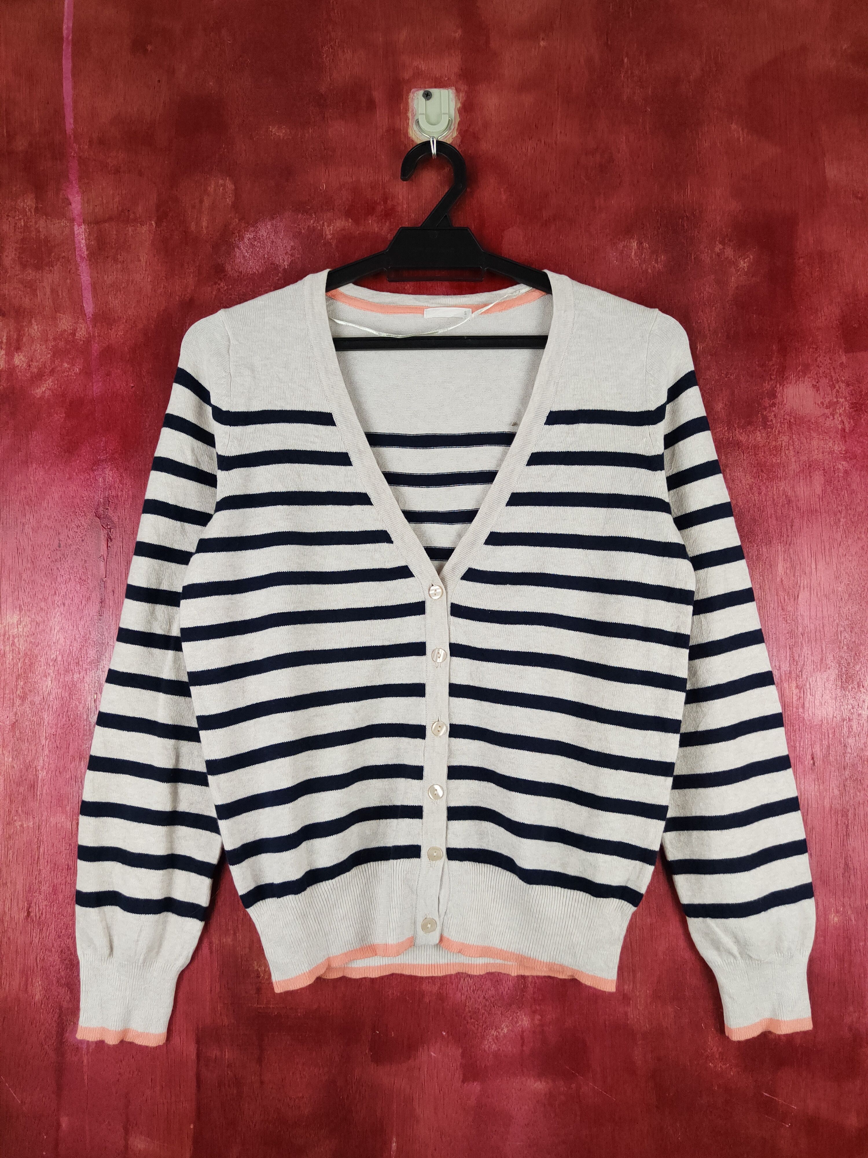 GU GU Navy Cream Stripe Knitwear Cardigan #S1056 Size S / US 4 / IT 40 - 1 Thumbnail
