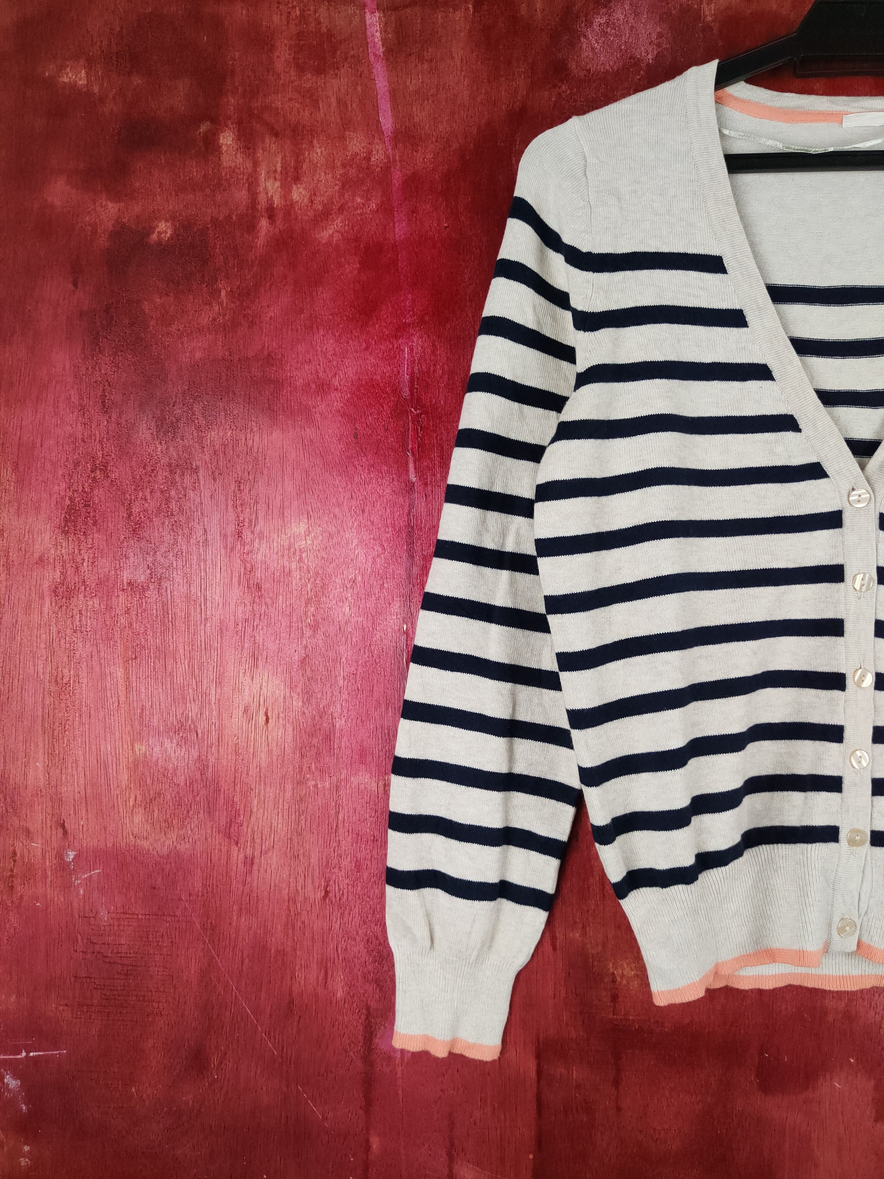 GU GU Navy Cream Stripe Knitwear Cardigan #S1056 Size S / US 4 / IT 40 - 3 Thumbnail