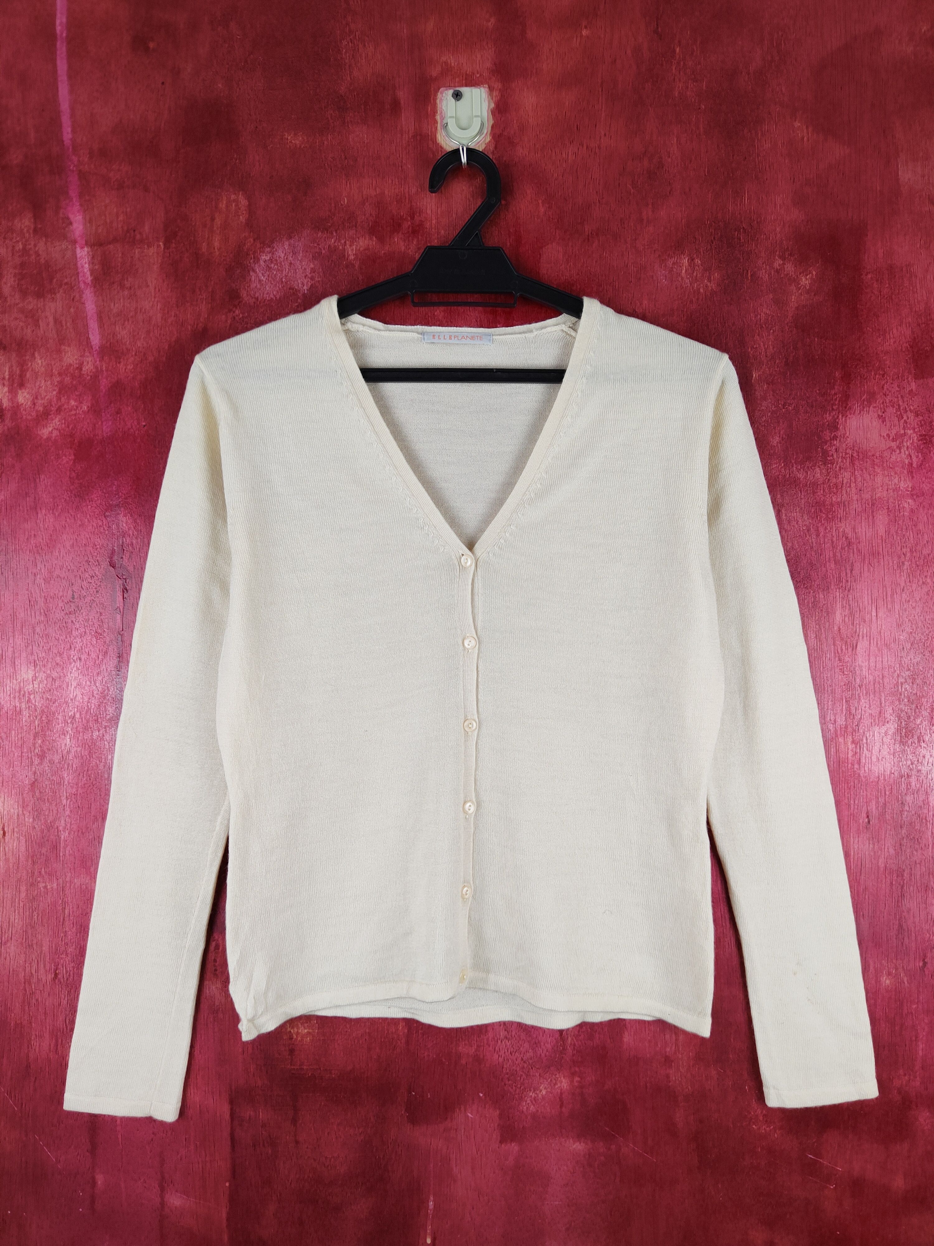 Japanese Brand Elle Planete Cream Knitwear Cardigan #S1060 Size S / US 4 / IT 40 - 1 Thumbnail
