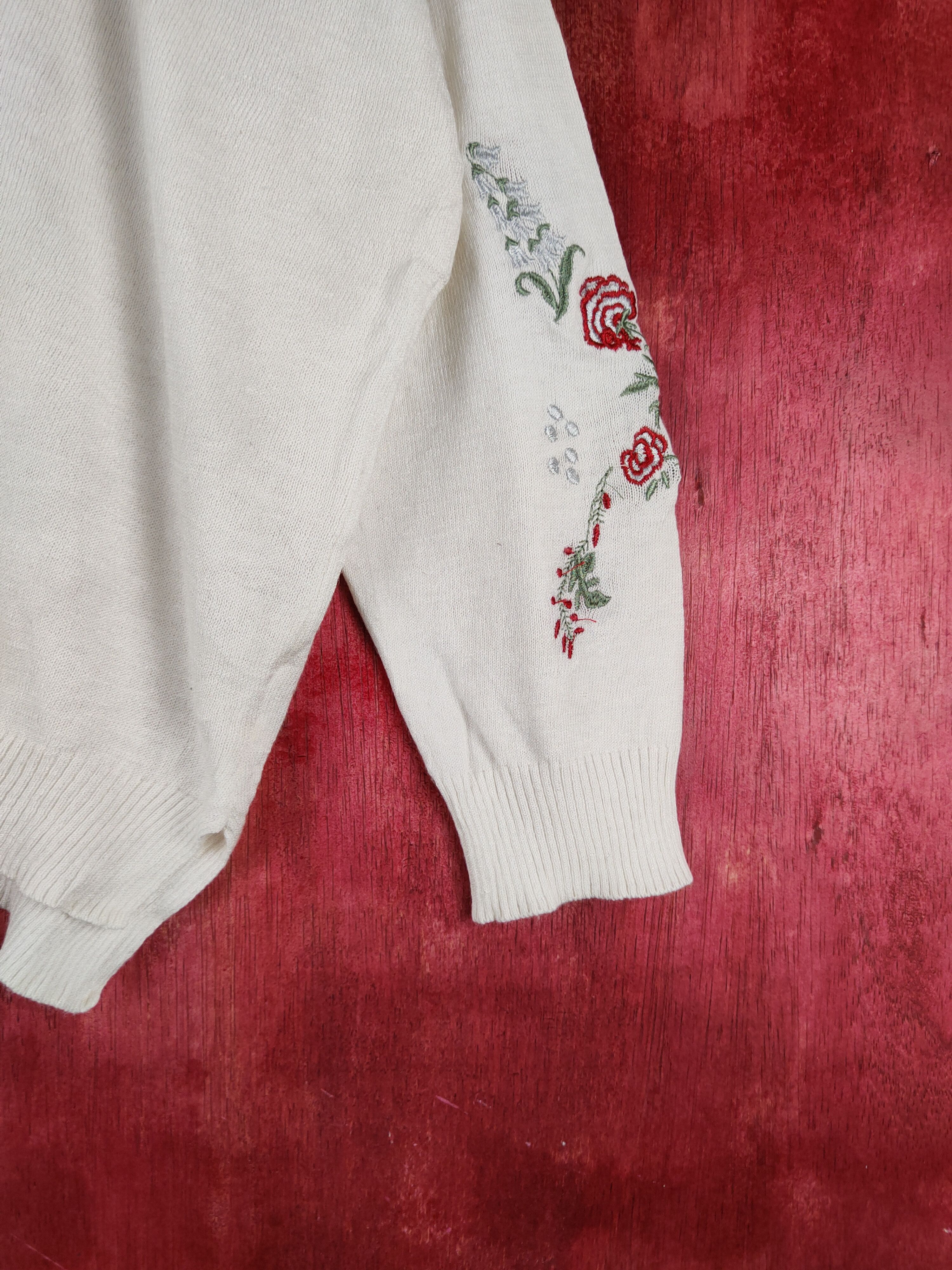 Japanese Brand Real Cu White embroidered Flowers Knitwear Cardigan #S1062 Size M / US 6-8 / IT 42-44 - 8 Thumbnail