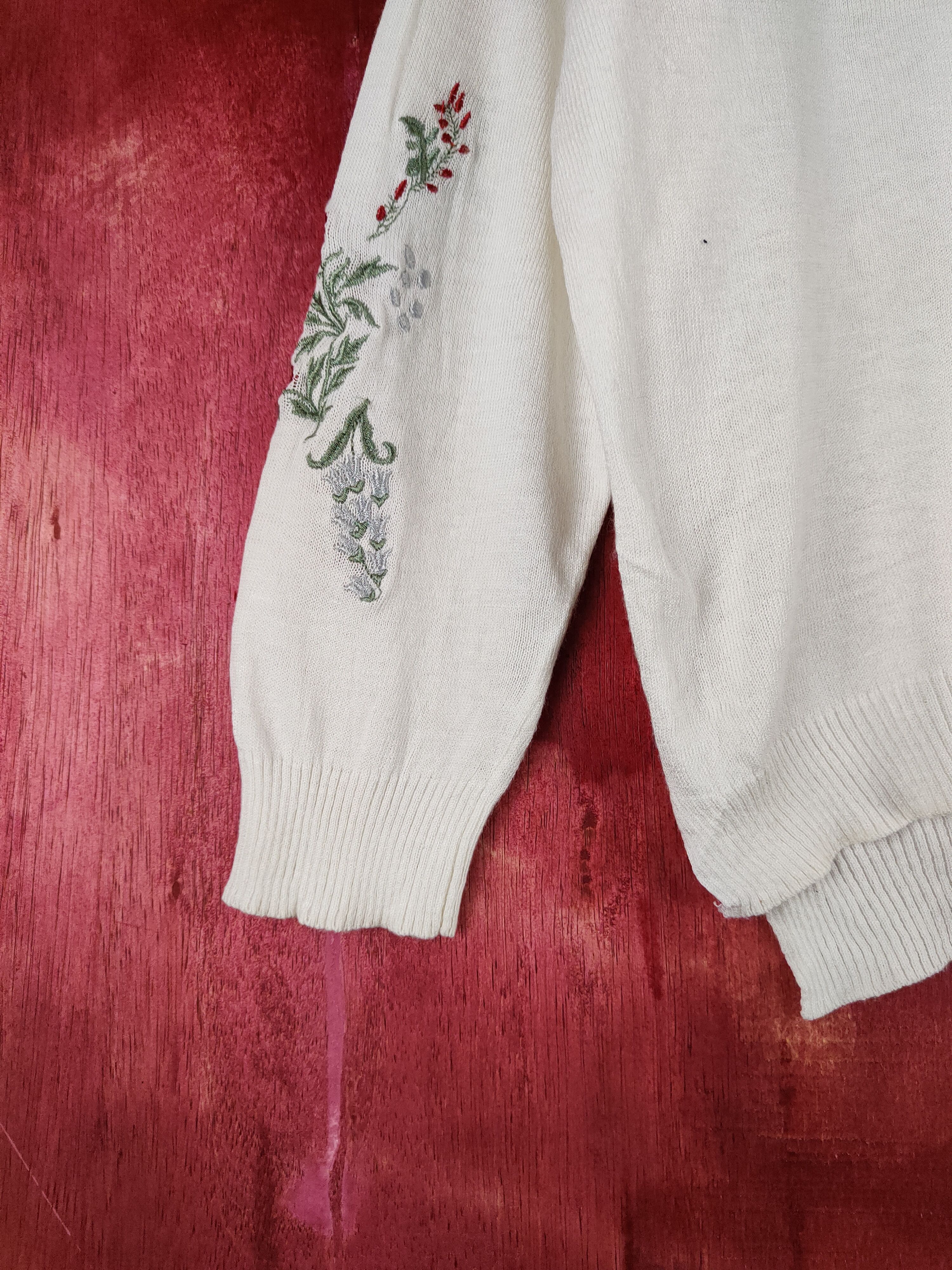 Japanese Brand Real Cu White embroidered Flowers Knitwear Cardigan #S1062 Size M / US 6-8 / IT 42-44 - 5 Thumbnail