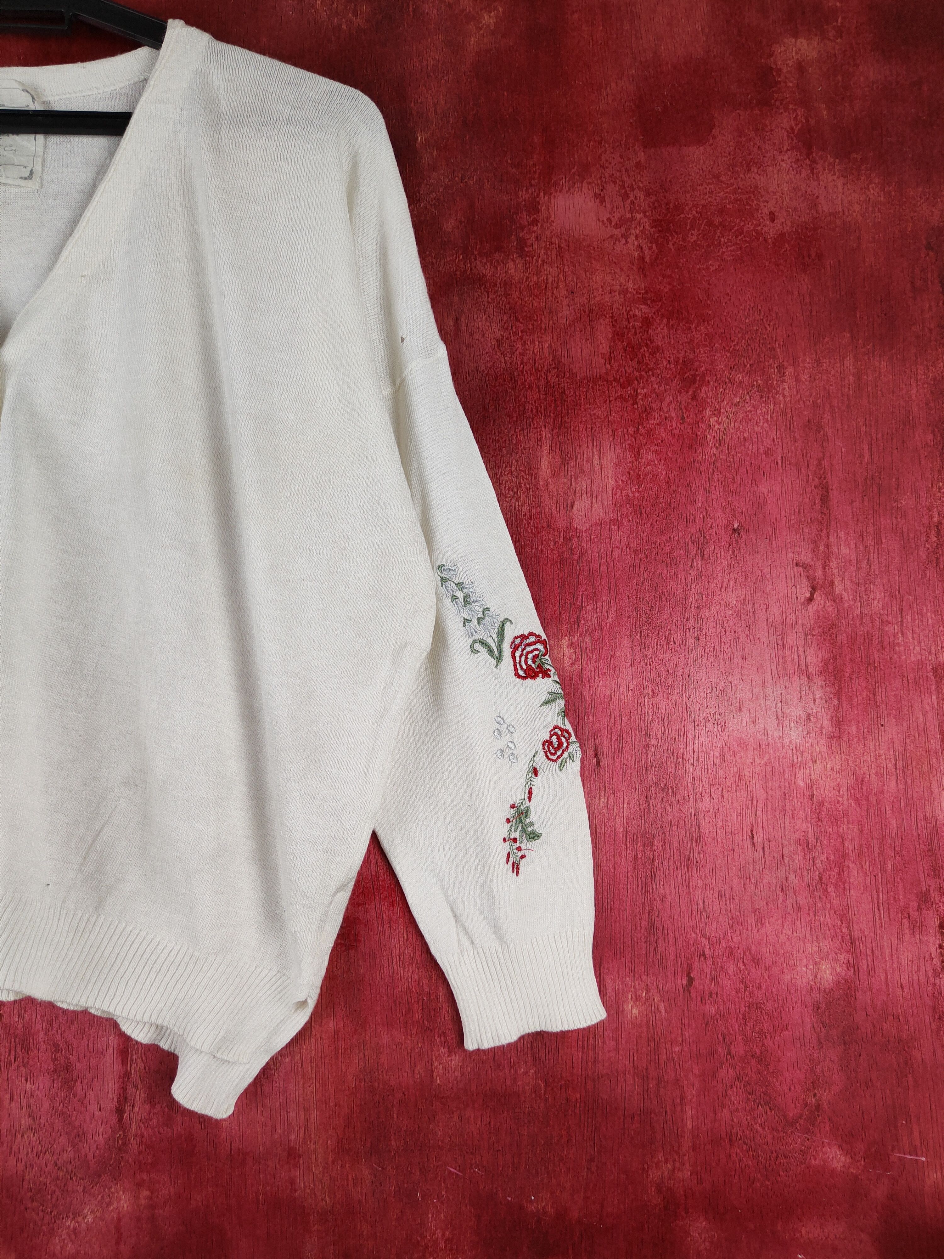 Japanese Brand Real Cu White embroidered Flowers Knitwear Cardigan #S1062 Size M / US 6-8 / IT 42-44 - 6 Thumbnail