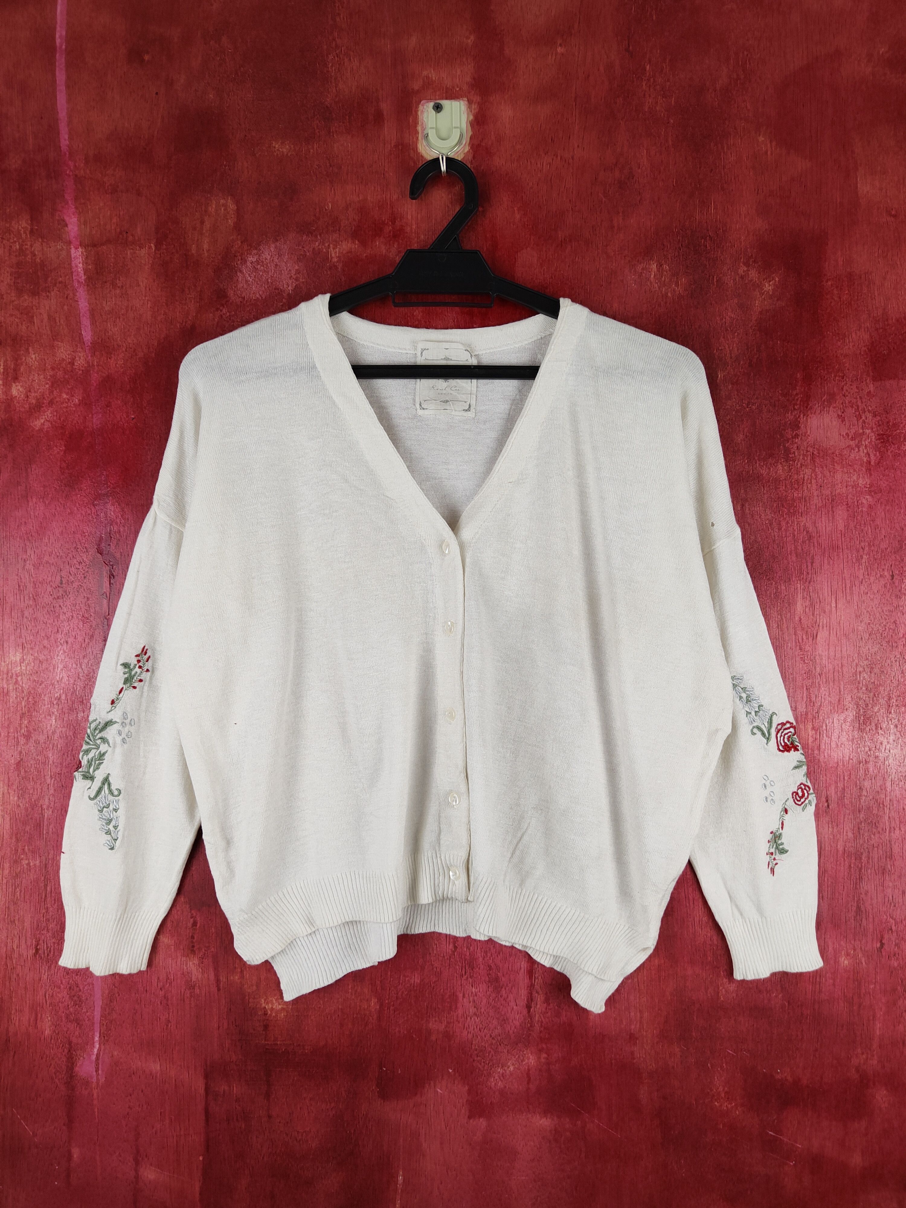 Japanese Brand Real Cu White embroidered Flowers Knitwear Cardigan #S1062 Size M / US 6-8 / IT 42-44 - 1 Thumbnail
