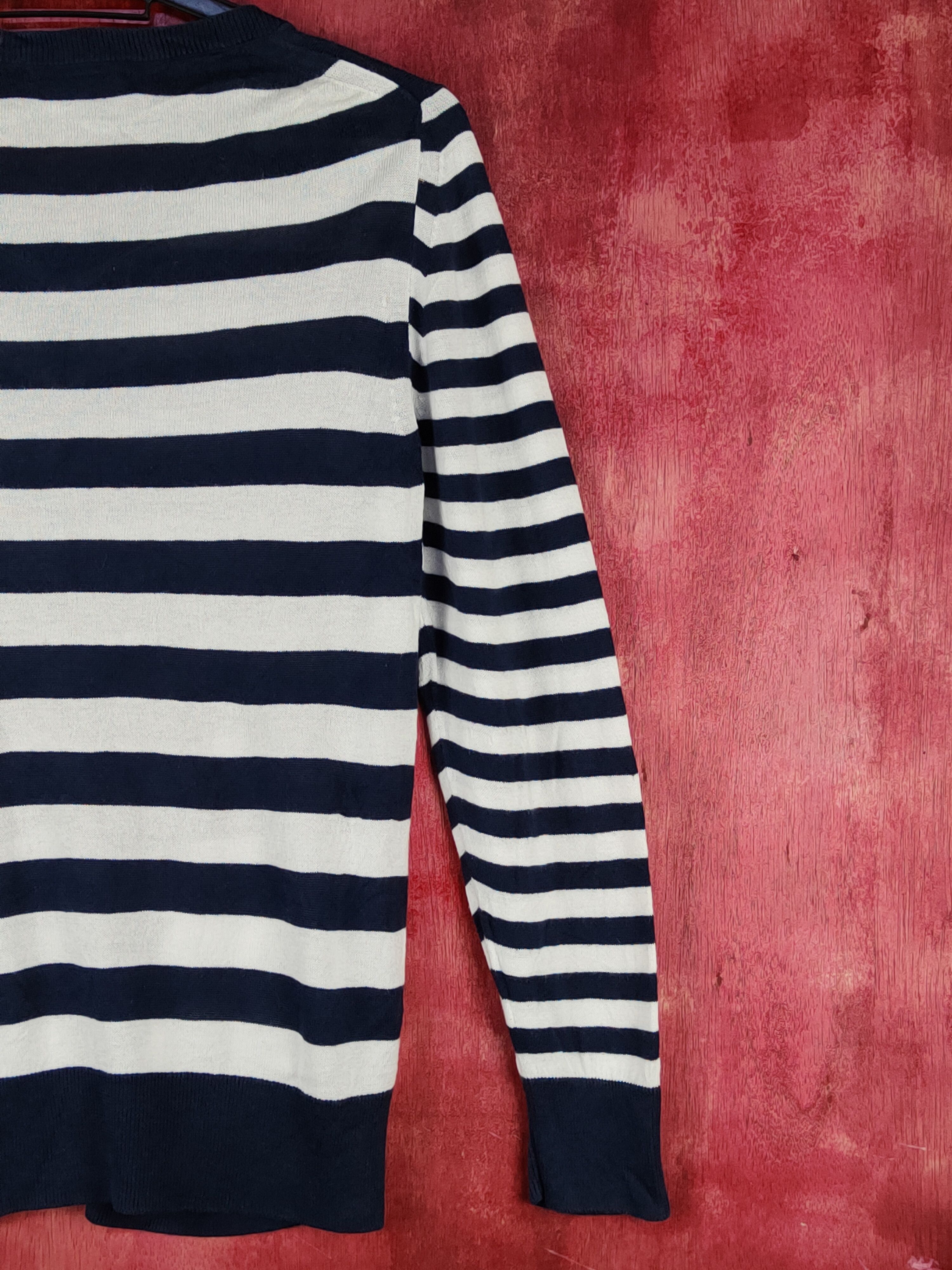 Global Work Global Work Dark Blue/White Stripe Knitwear Cardigan #S1065 Size L / US 10 / IT 46 - 10 Thumbnail
