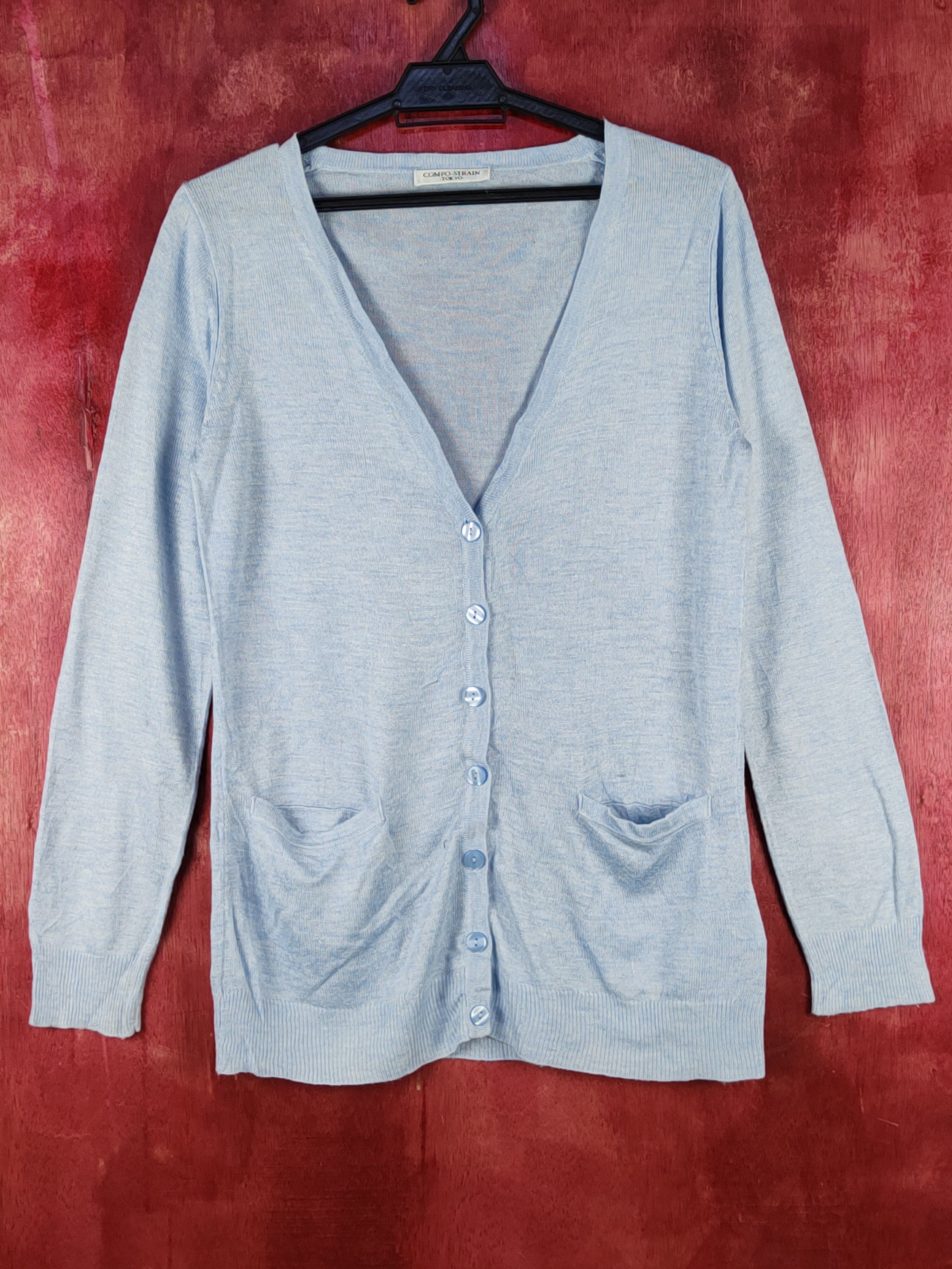 Japanese Brand × Vintage Comfo-Strain vintage Baby Blue Knitwear Cardigan #S1071 Size M / US 6-8 / IT 42-44 - 1 Thumbnail