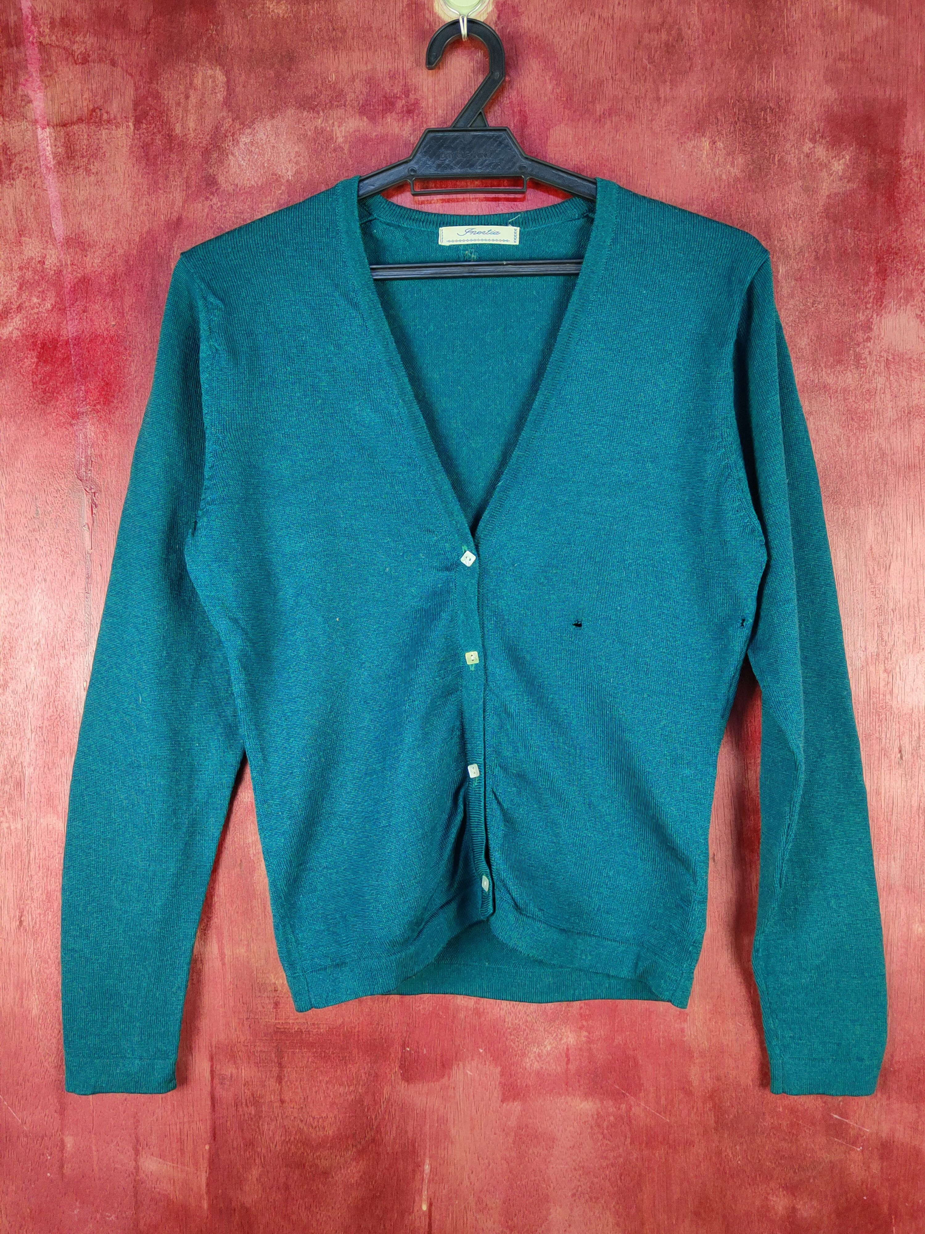 Japanese Brand × Vintage Gnentia Green distressed ripped Knitwear Cardigan #S1074 Size S / US 4 / IT 40 - 1 Thumbnail