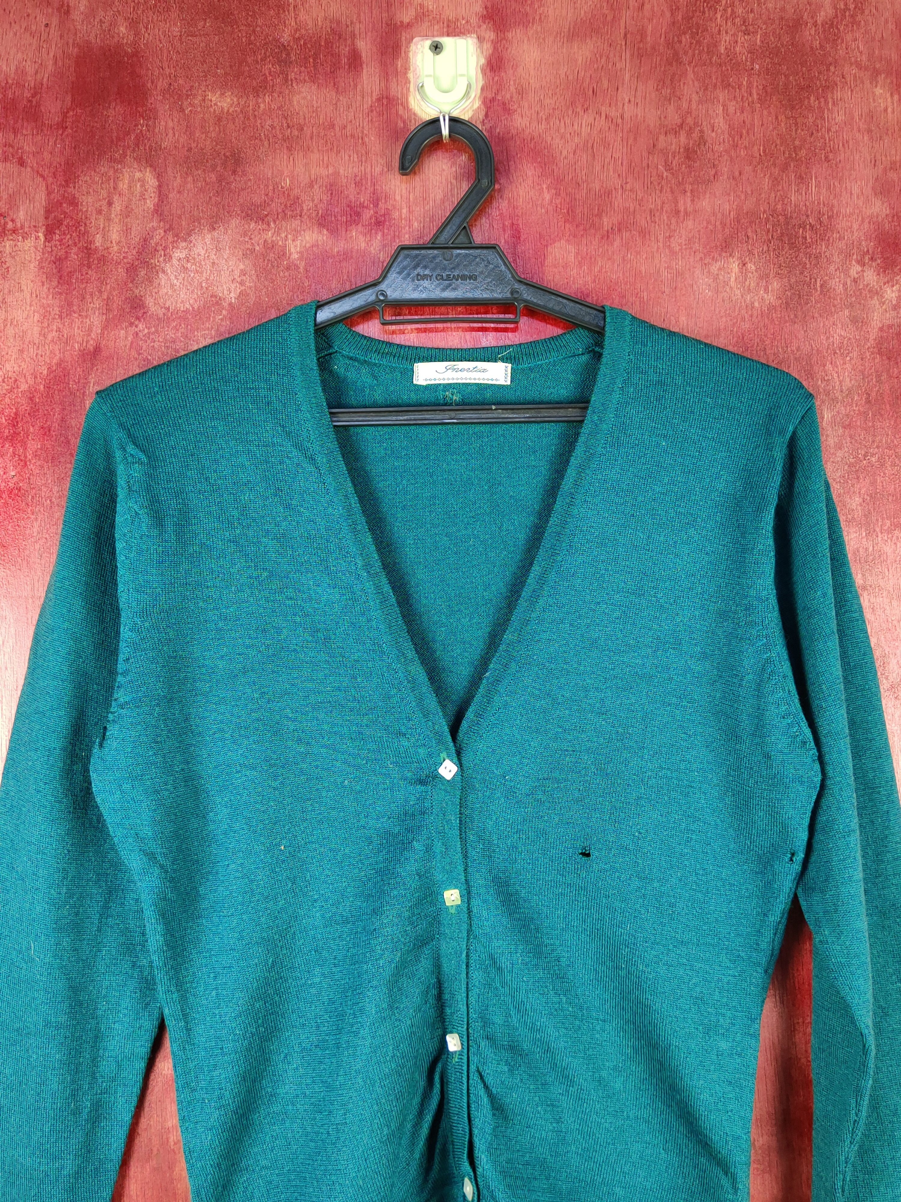 Japanese Brand × Vintage Gnentia Green distressed ripped Knitwear Cardigan #S1074 Size S / US 4 / IT 40 - 2 Thumbnail