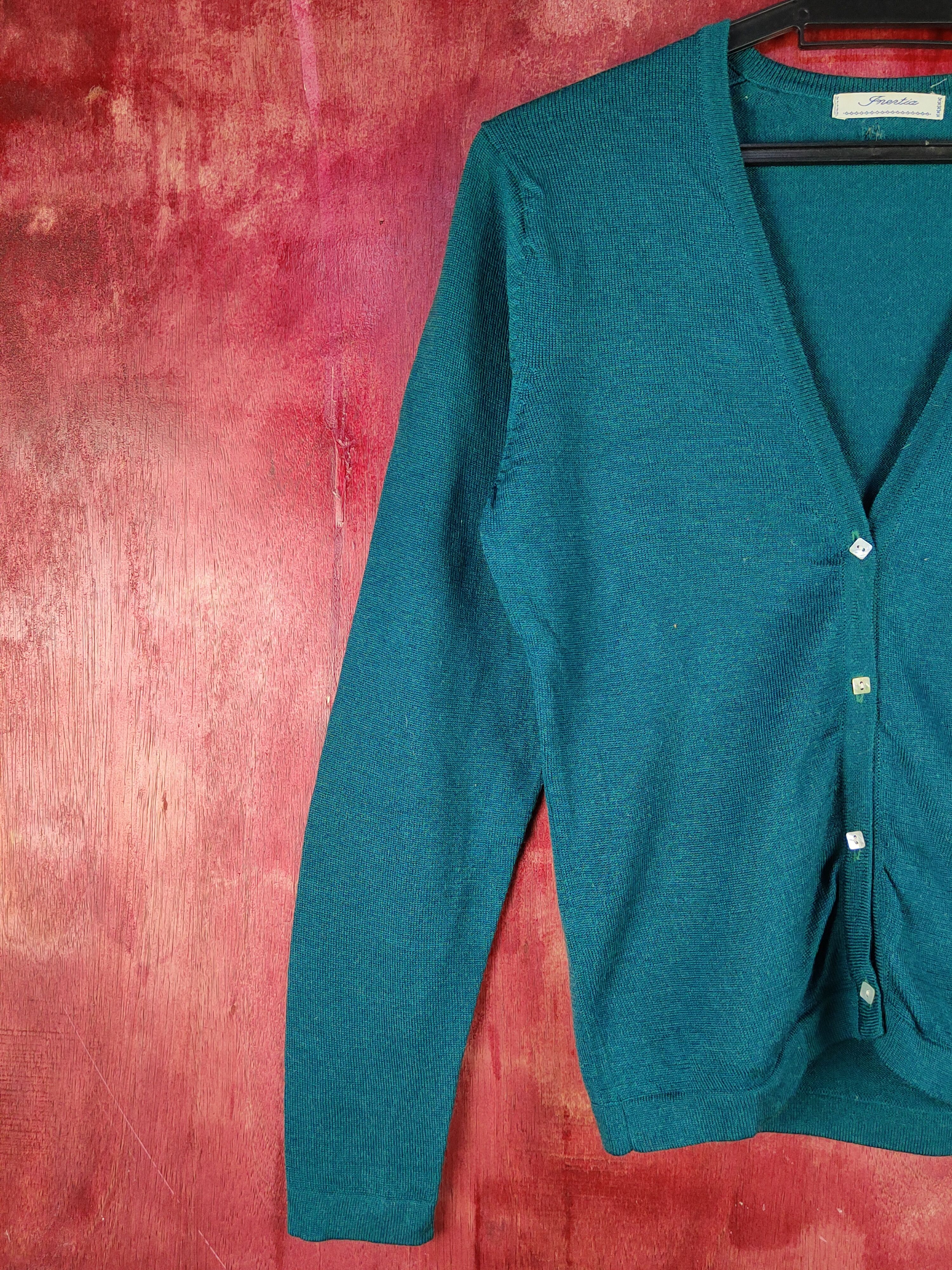Japanese Brand × Vintage Gnentia Green distressed ripped Knitwear Cardigan #S1074 Size S / US 4 / IT 40 - 3 Thumbnail