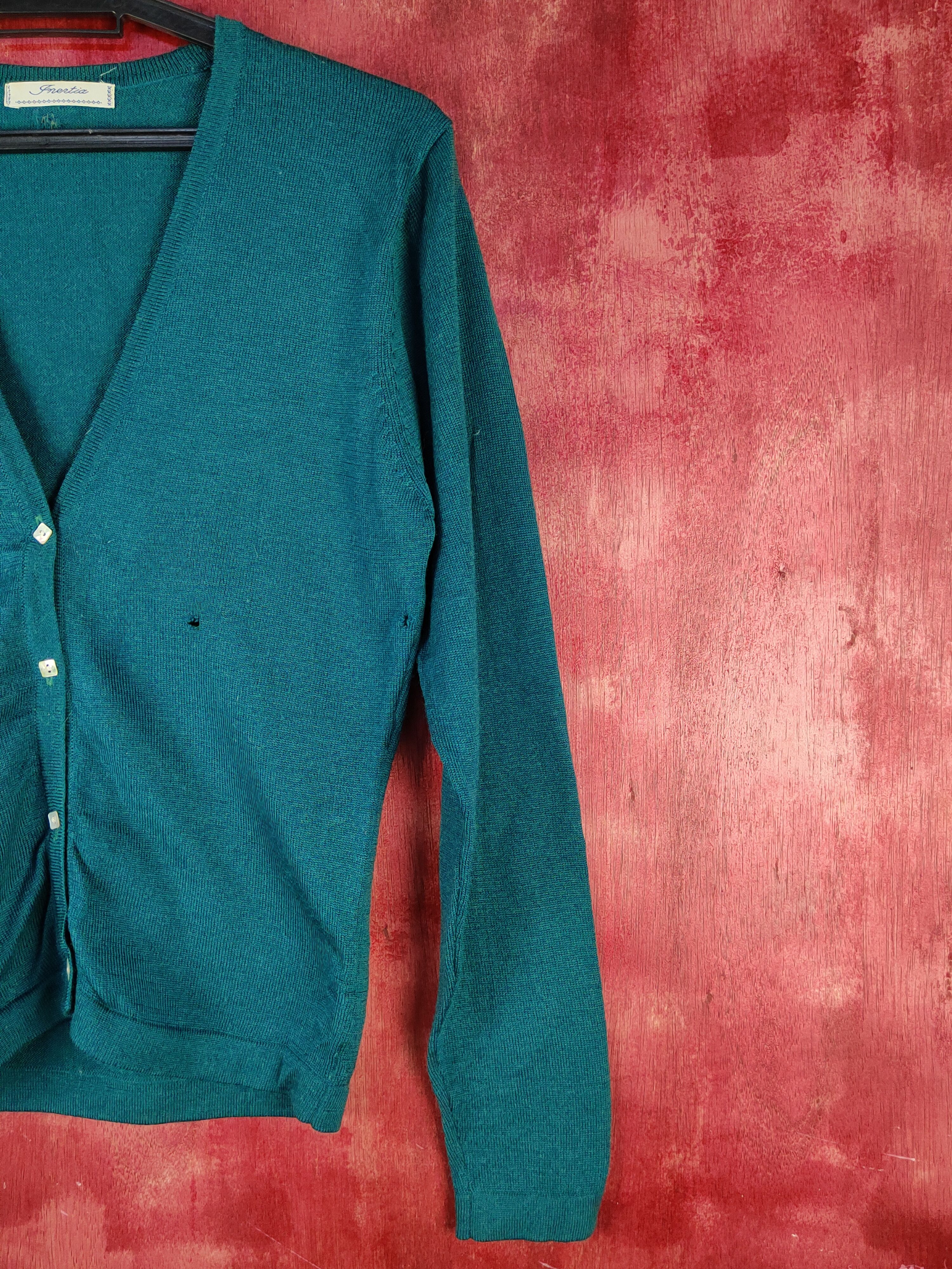 Japanese Brand × Vintage Gnentia Green distressed ripped Knitwear Cardigan #S1074 Size S / US 4 / IT 40 - 4 Thumbnail