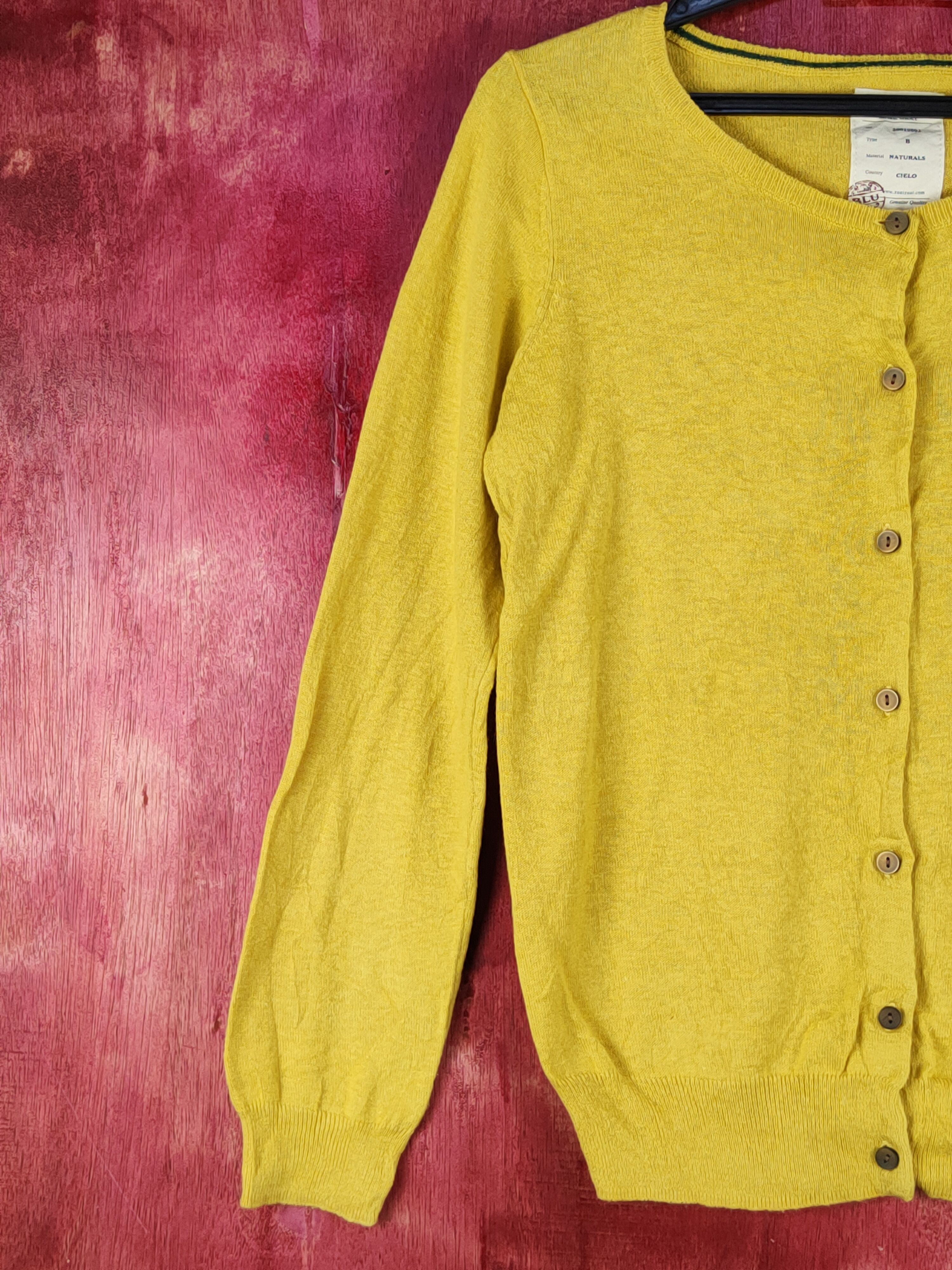Japanese Brand Blucielo Mustard Knitwear Cardigan #S1077 Size M / US 6-8 / IT 42-44 - 3 Thumbnail