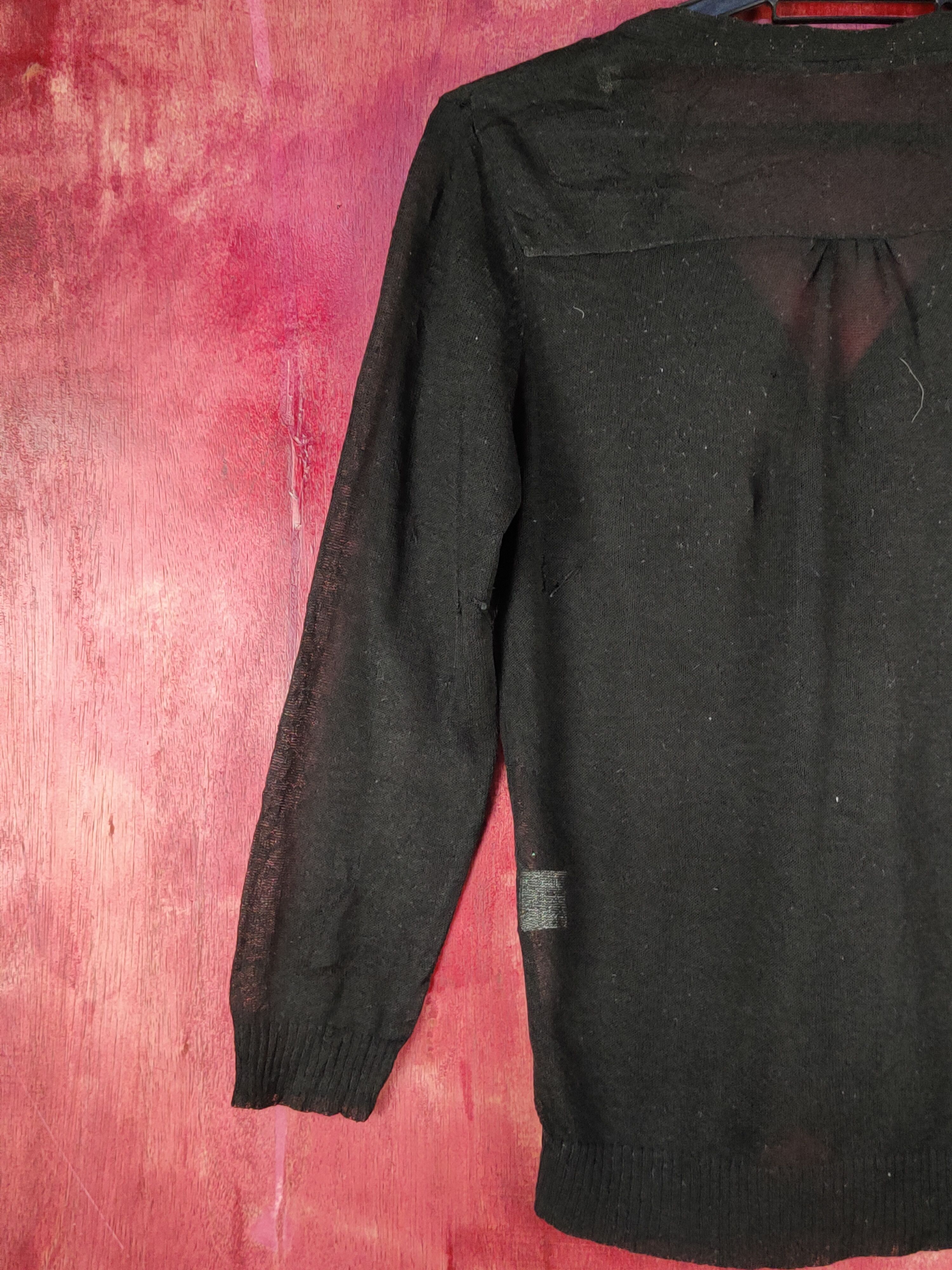 Japanese Brand Clef de Sol Black Crochet Meshnet Knitwear Cardigan #S1080 Size S / US 4 / IT 40 - 6 Thumbnail