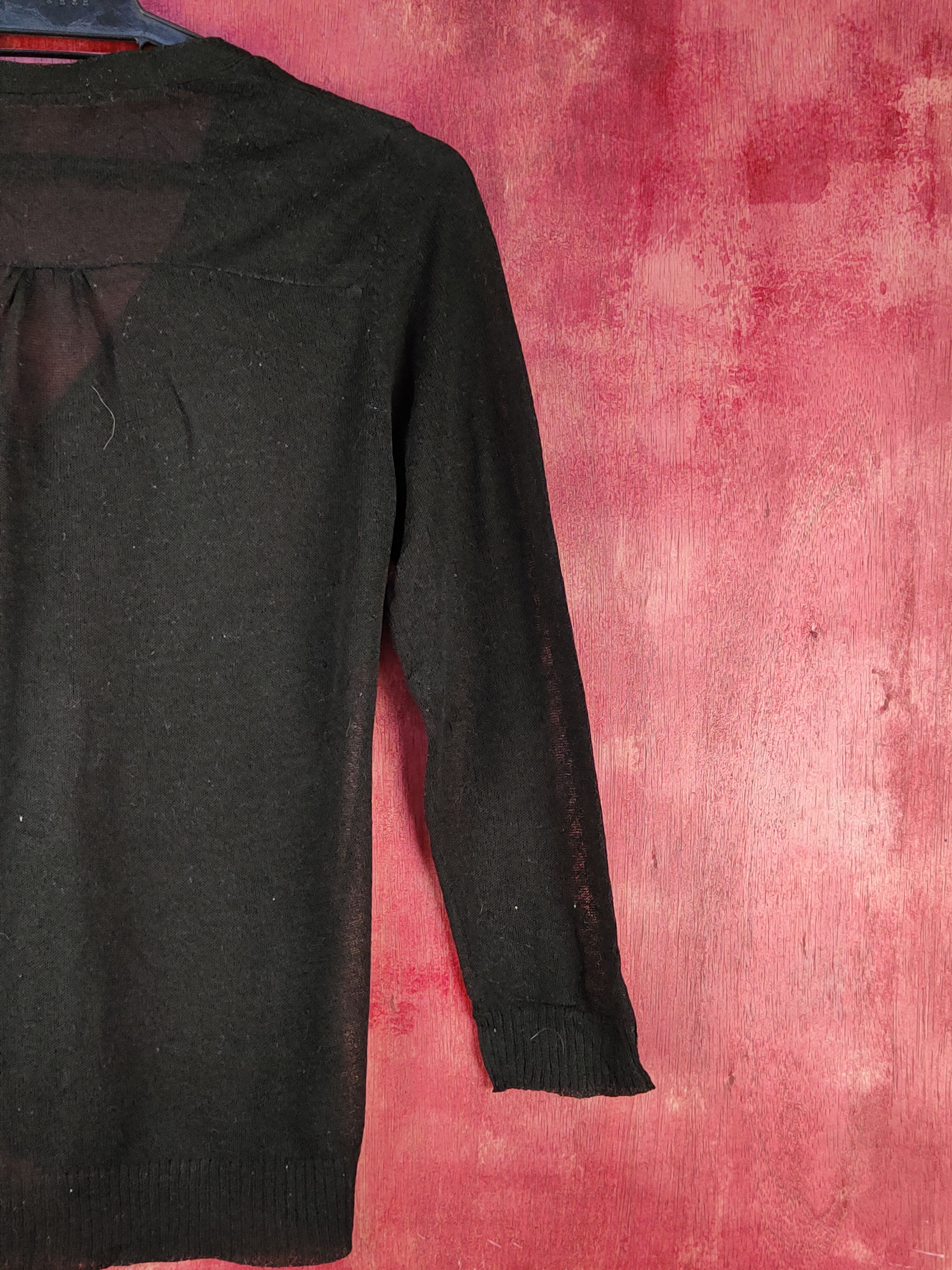 Japanese Brand Clef de Sol Black Crochet Meshnet Knitwear Cardigan #S1080 Size S / US 4 / IT 40 - 7 Thumbnail
