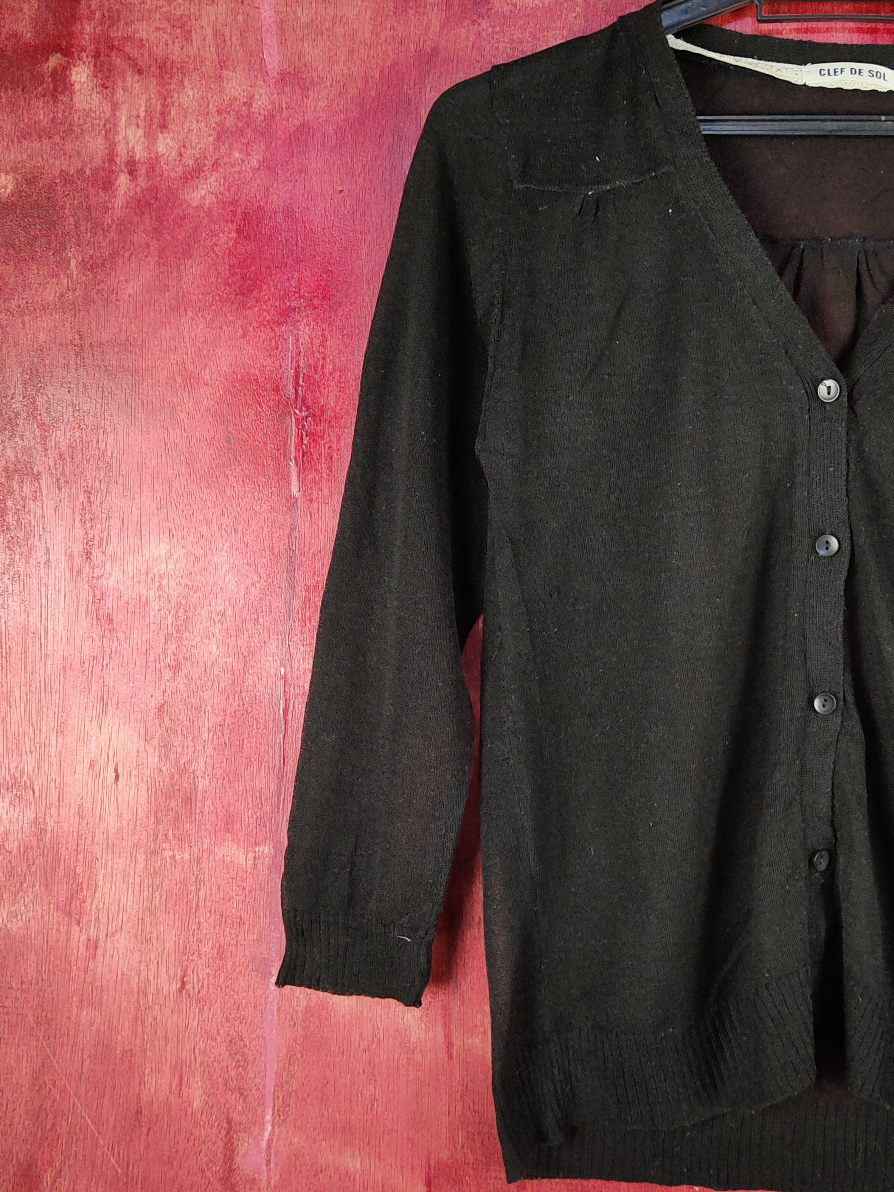 Japanese Brand Clef de Sol Black Crochet Meshnet Knitwear Cardigan #S1080 Size S / US 4 / IT 40 - 3 Thumbnail