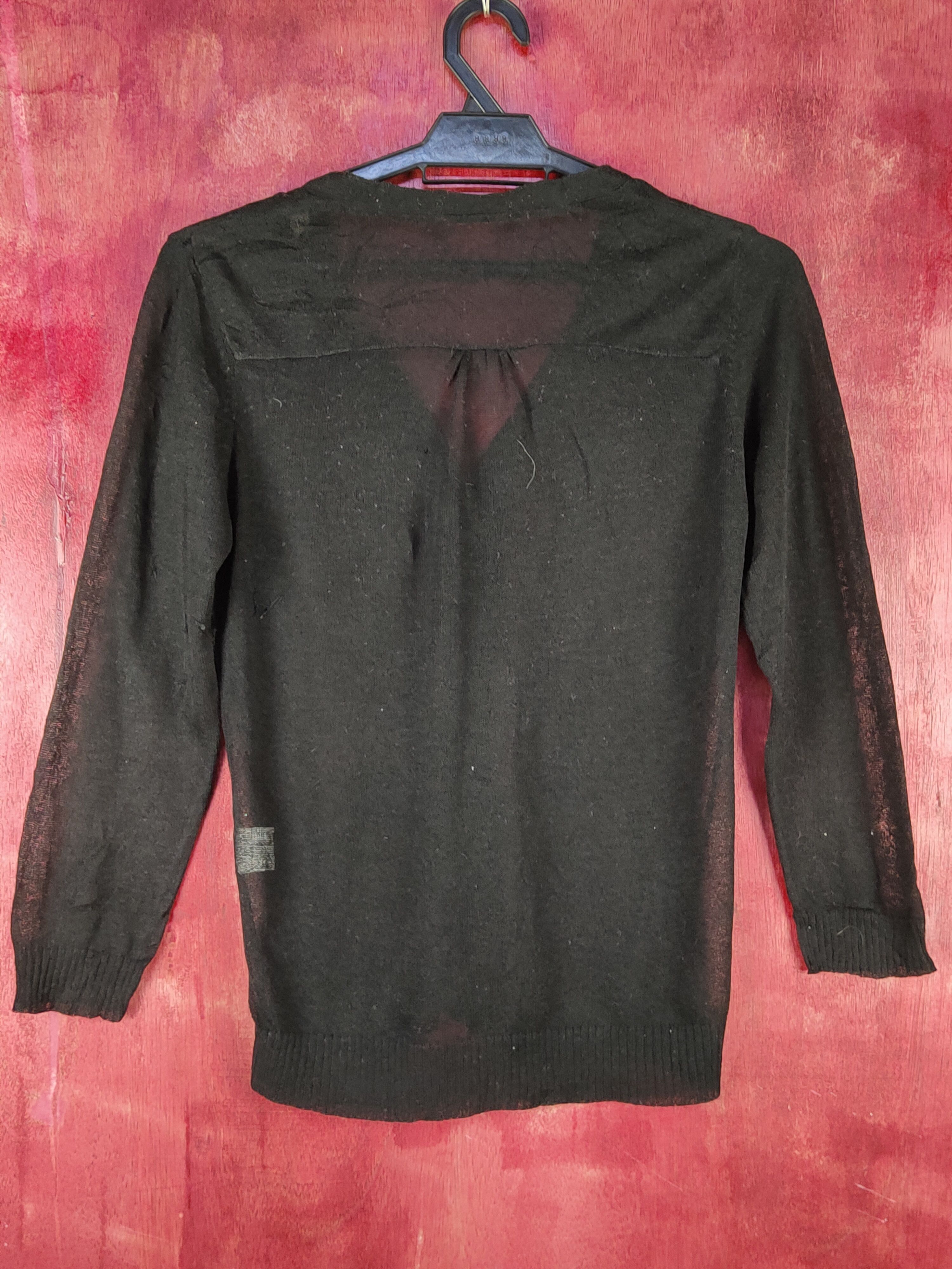 Japanese Brand Clef de Sol Black Crochet Meshnet Knitwear Cardigan #S1080 Size S / US 4 / IT 40 - 5 Thumbnail