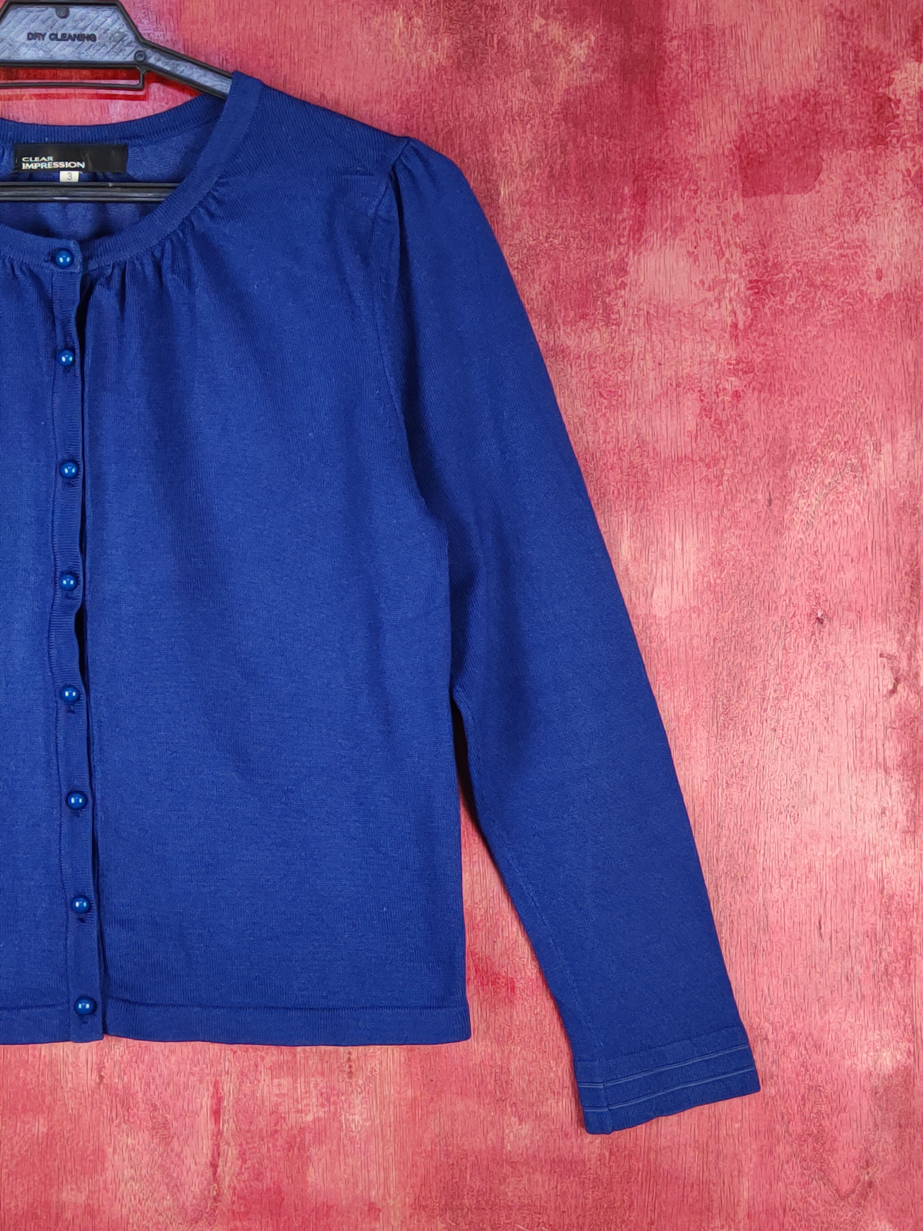 Japanese Brand Clear Impression Dark Blue Knitwear Cardigan #S1086 Size S / US 4 / IT 40 - 4 Thumbnail