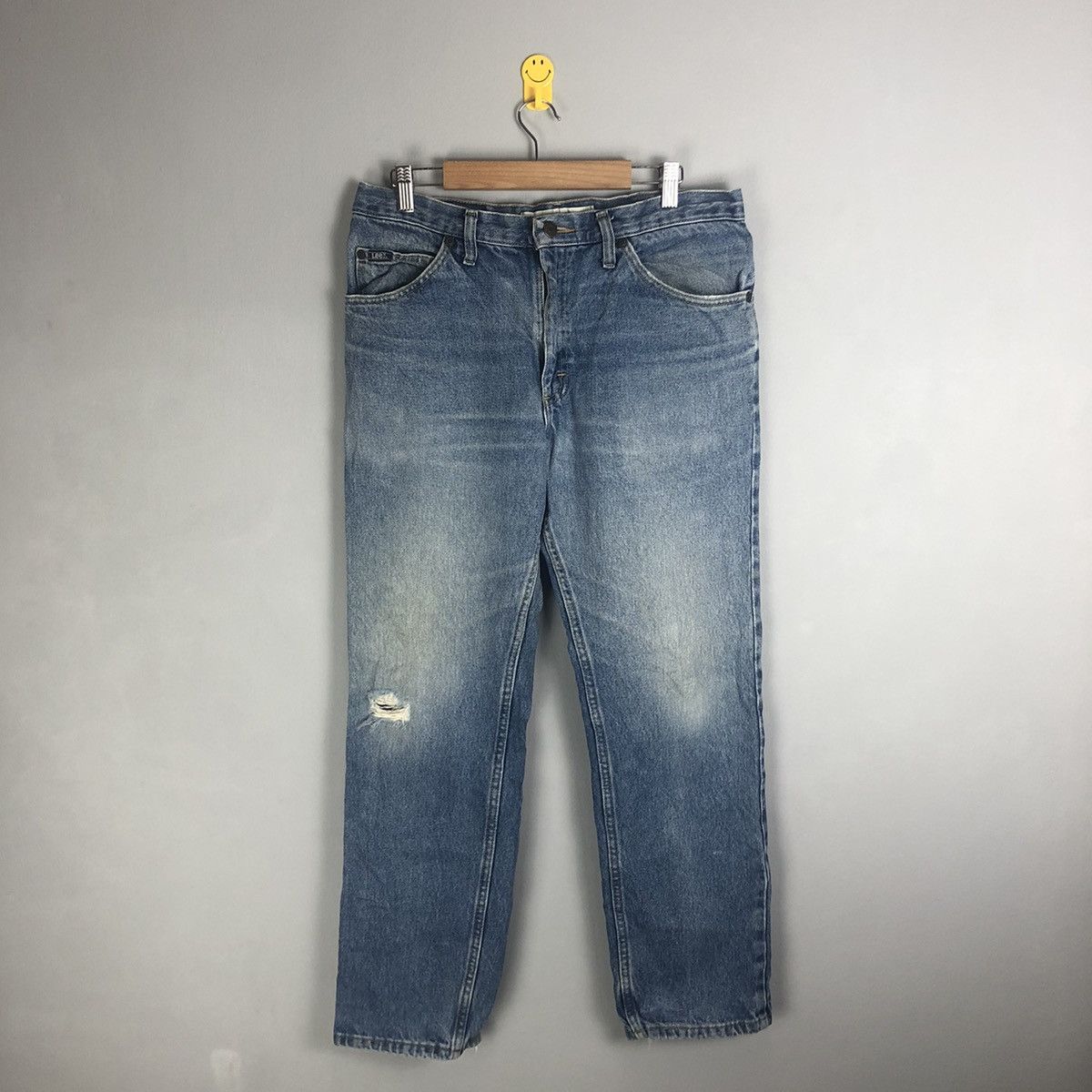 image of Vintage Distressed Denim Jeans By Lee (Retro Fashion) in Blue, Men's (Size 31)