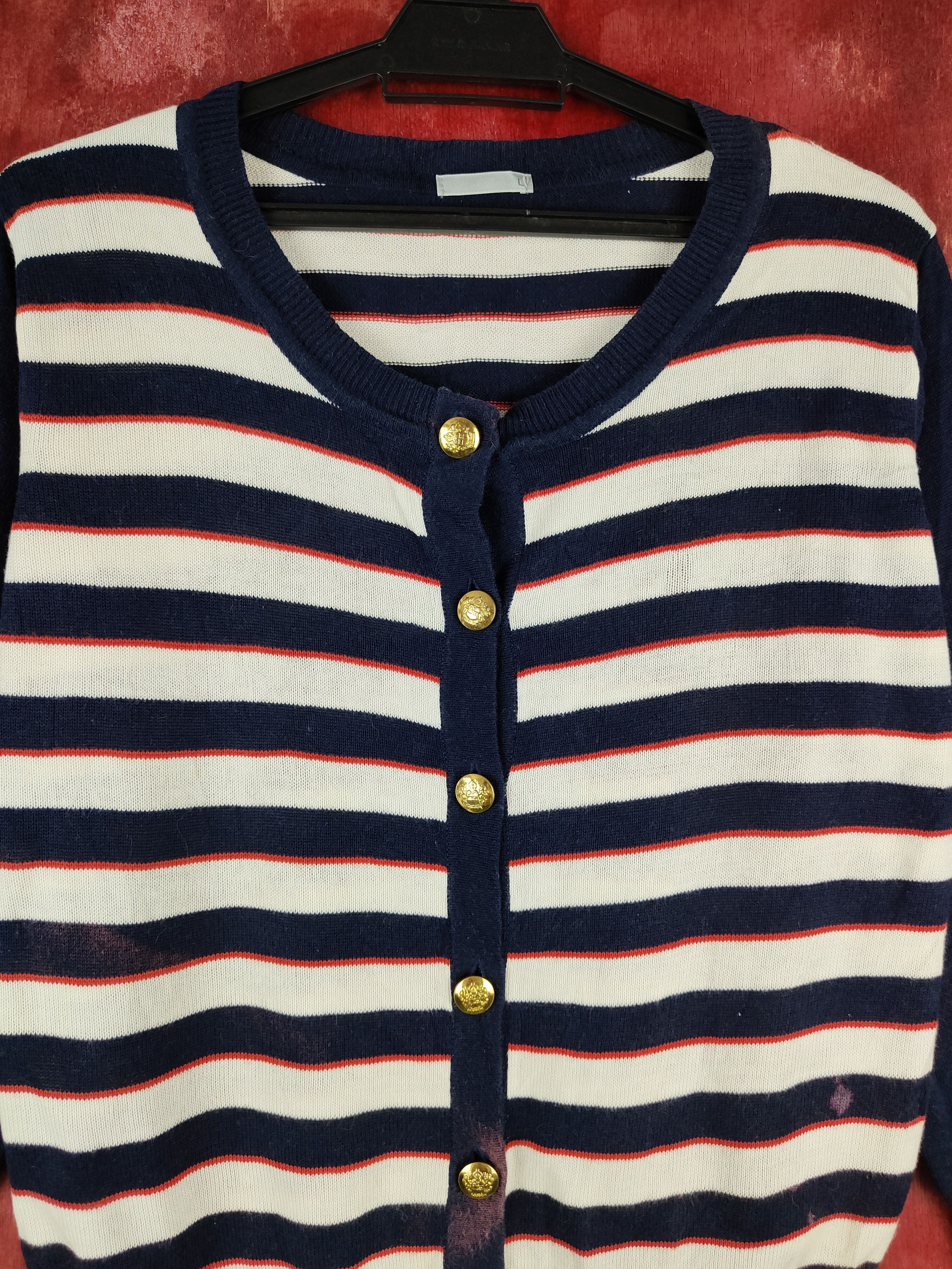 Japanese Brand Japanese Brand Navy Stripe Knitwear Cardigan #S1097 Size M / US 6-8 / IT 42-44 - 2 Thumbnail