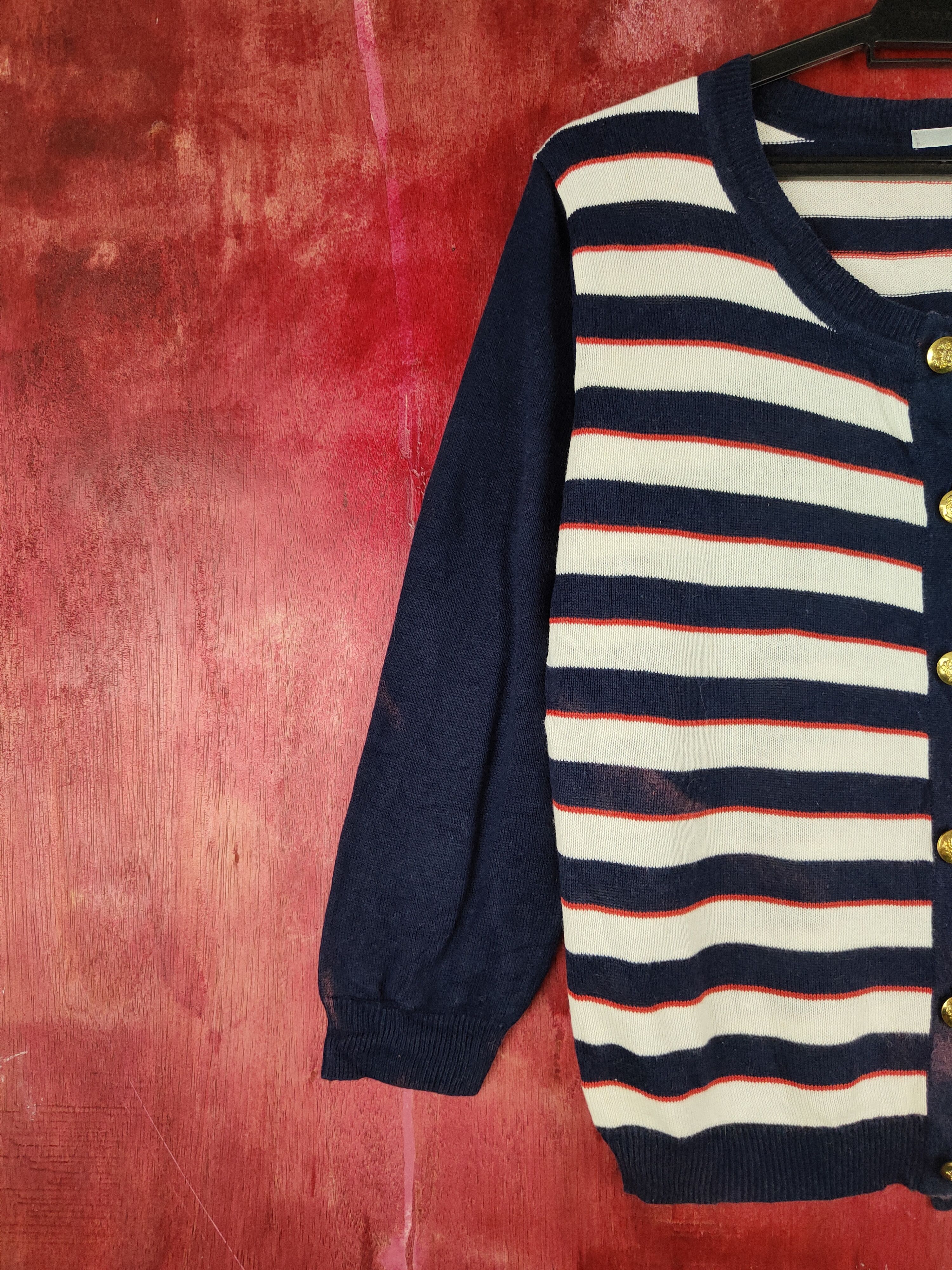Japanese Brand Japanese Brand Navy Stripe Knitwear Cardigan #S1097 Size M / US 6-8 / IT 42-44 - 4 Thumbnail
