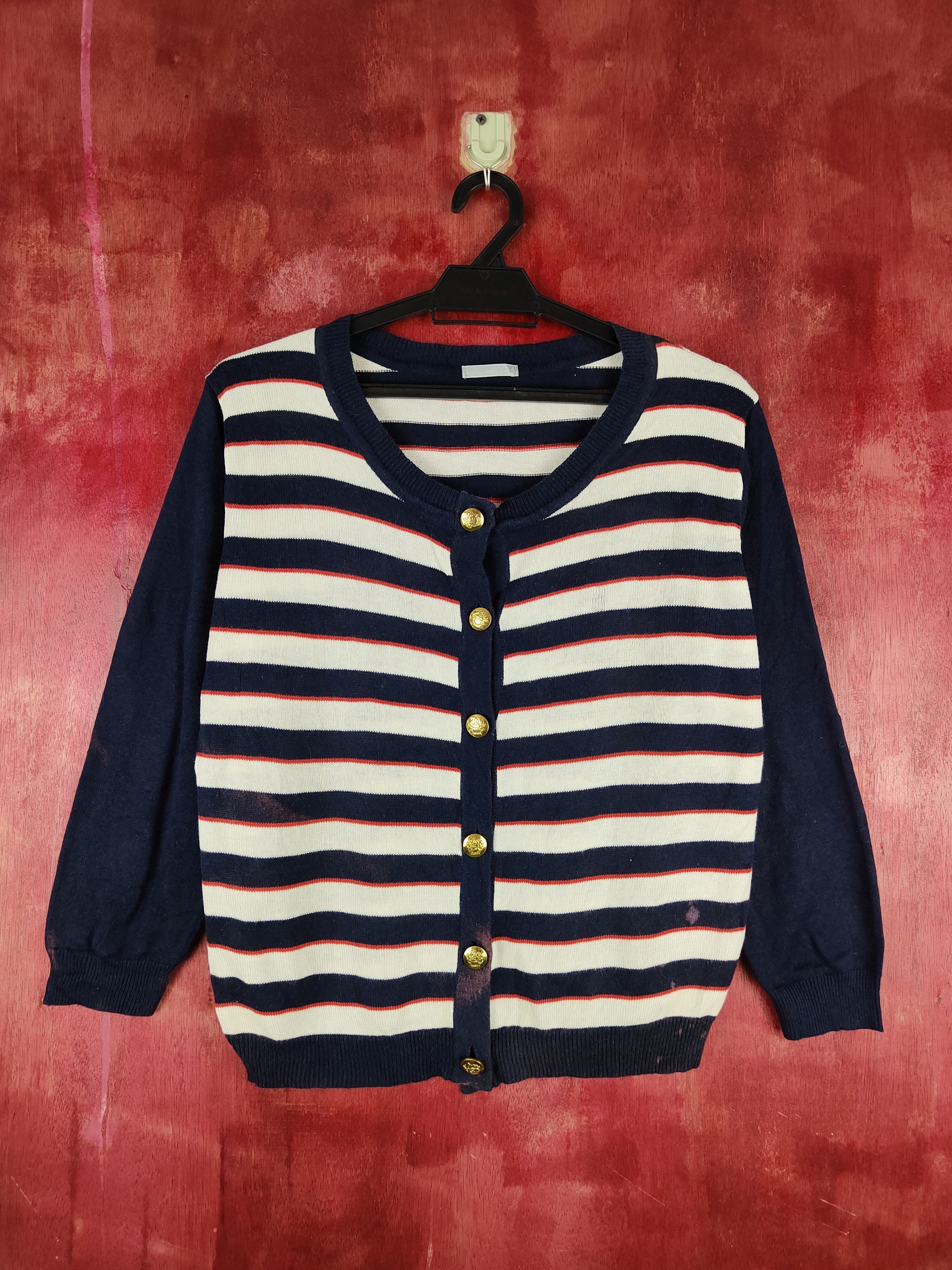 Japanese Brand Japanese Brand Navy Stripe Knitwear Cardigan #S1097 Size M / US 6-8 / IT 42-44 - 1 Thumbnail