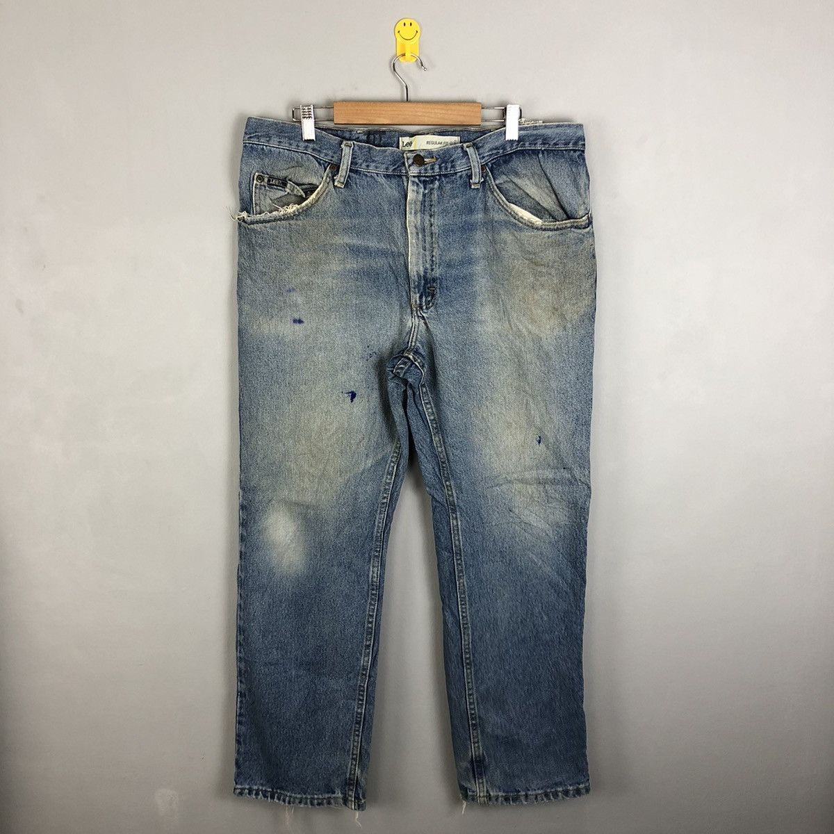 image of Distressed Denim Jeans By Lee (Retro Fashion) in Blue, Men's (Size 35)