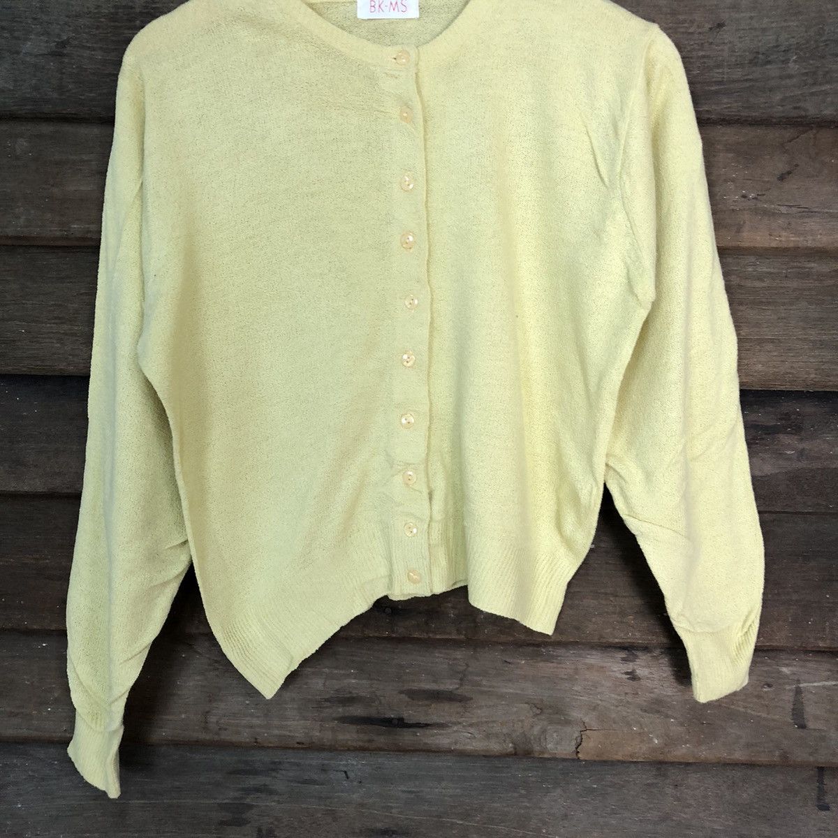 Japanese Brand BKMS Yellow crochet Cardigan knitwear #7282 Size M / US 6-8 / IT 42-44 - 3 Thumbnail